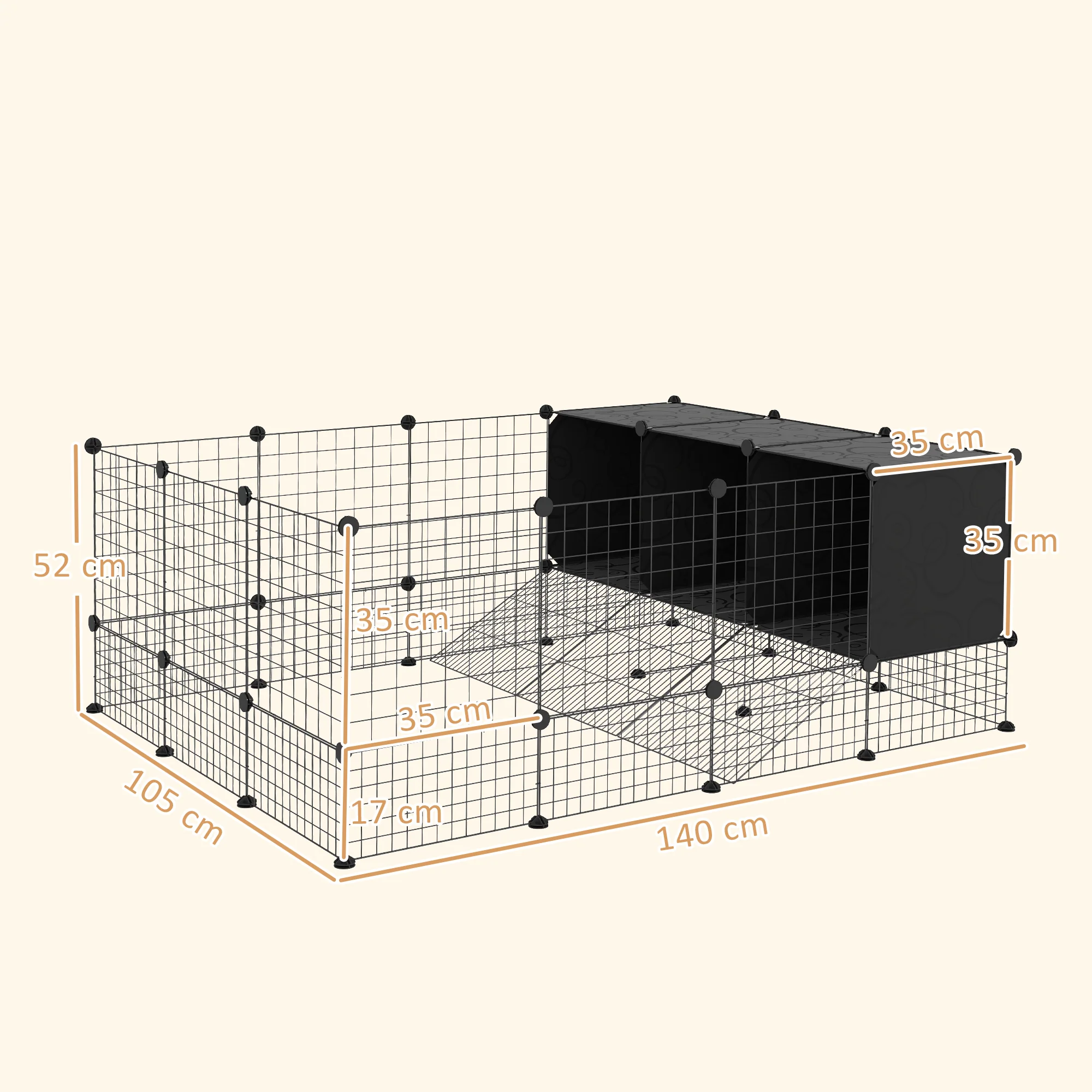 Pawhut Valla Para Mascotas De Bricolaje Con 3 Nidos Recinto Para Conejos Negro - Image 3