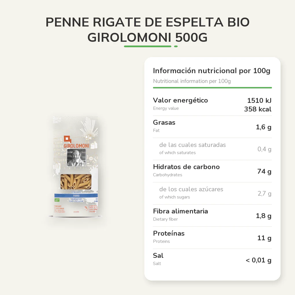Penne rigate de espelta bio Girolomoni 500g - Image 5