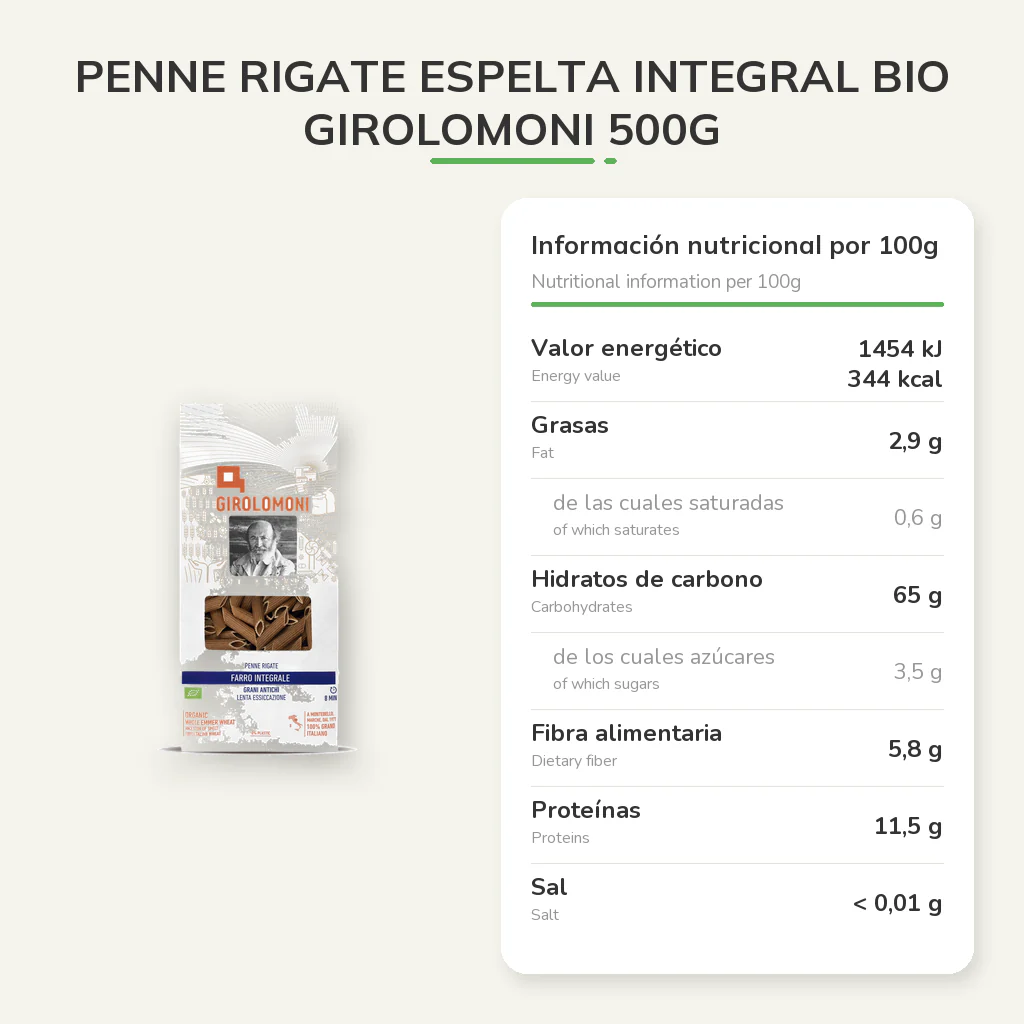 Penne rigate espelta integral bio Girolomoni 500g - Image 5