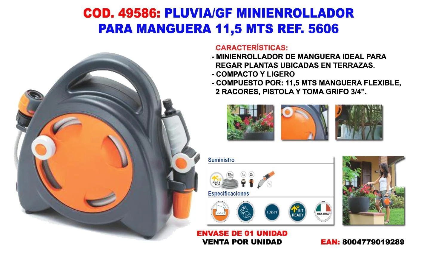 Pluvia-gf Minienrollador Para Manguera 11,5 Mts 5606