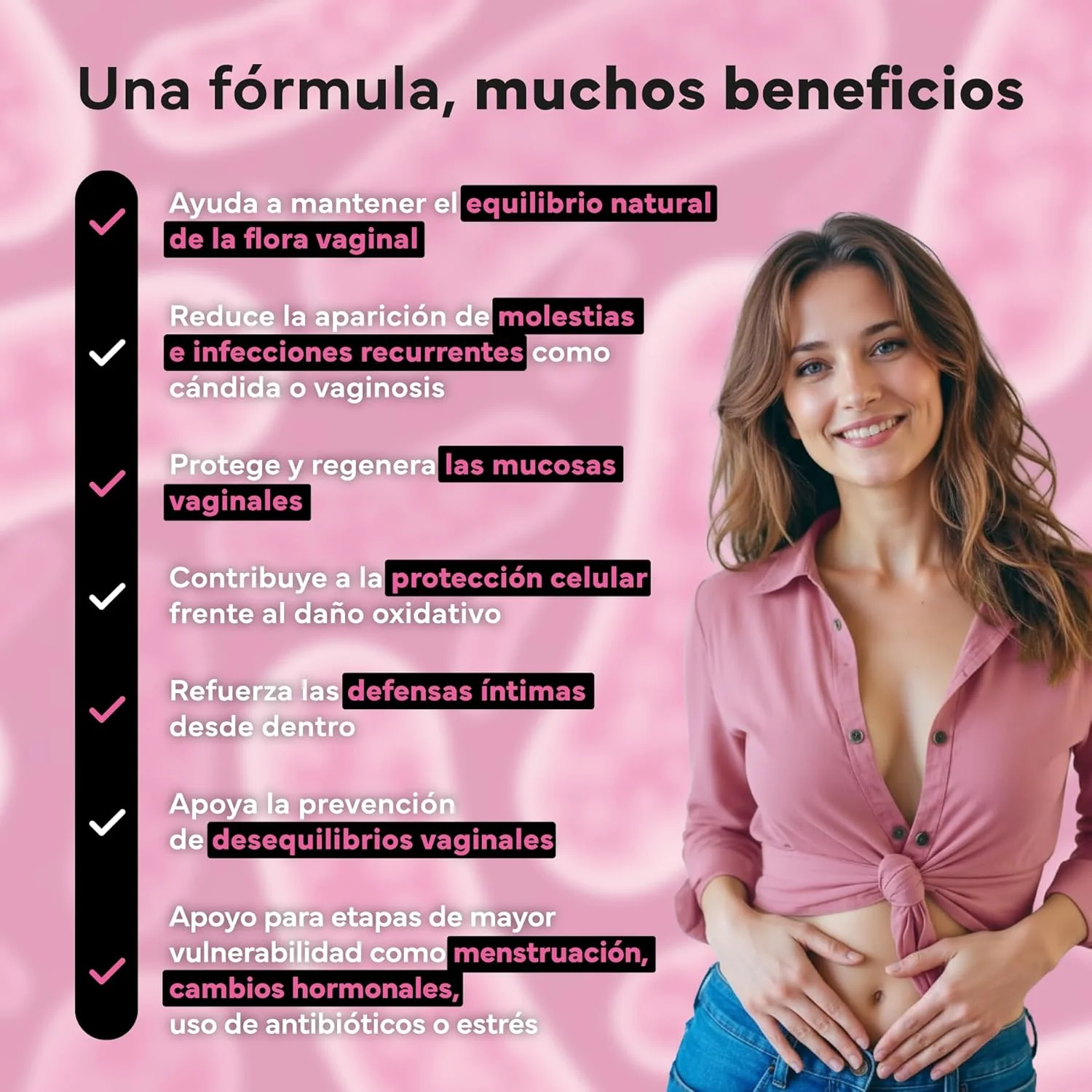 Probióticos Flora Íntima Mujer con Inulina FOS Zinc y Vitaminas B2 y D3 Sevens Nutrition 60 cápsulas - Image 3