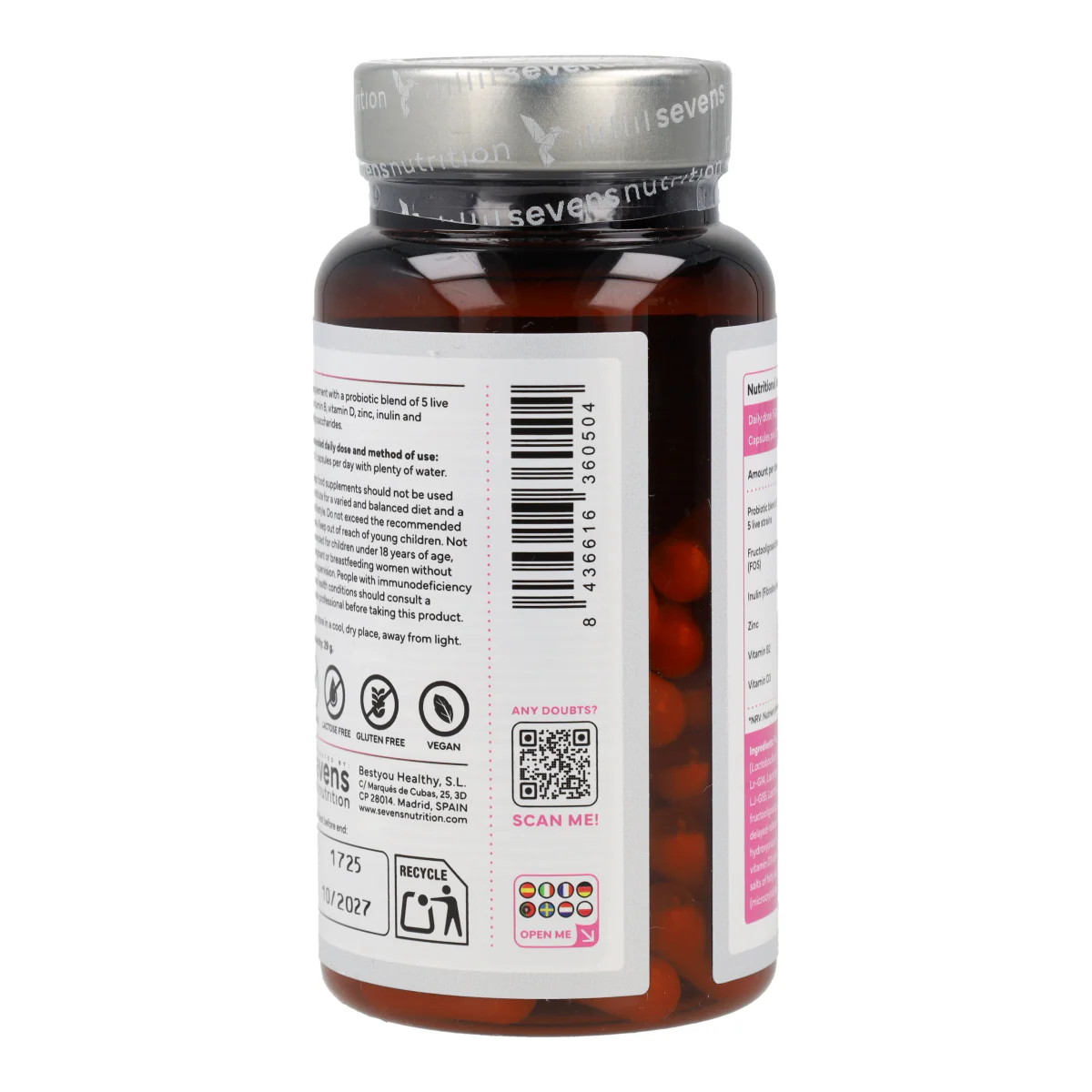 Probióticos Flora Íntima Mujer con Inulina FOS Zinc y Vitaminas B2 y D3 Sevens Nutrition 60 cápsulas - Image 7