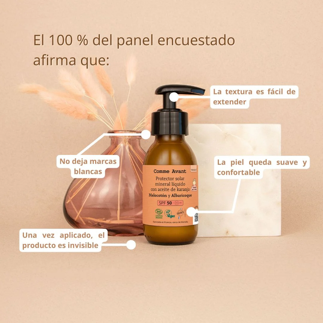 Protector solar mineral líquido SPF50 con aceite de karanja Monoi y Almizcle Comme Avant 105 ml - Image 4
