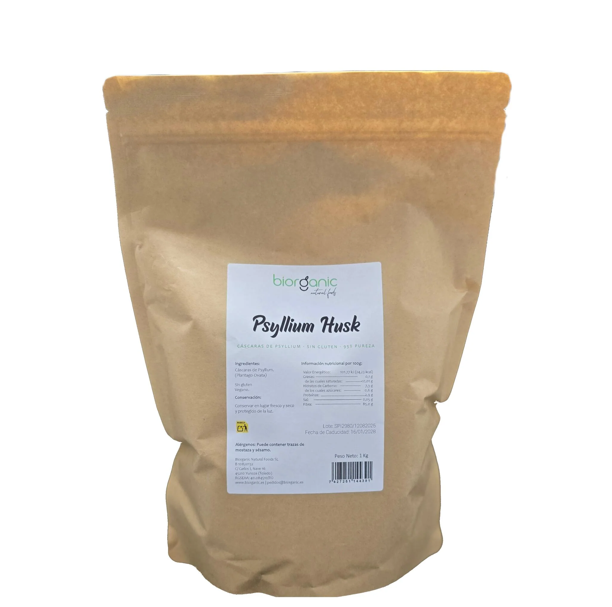 Psyllium Husk Cáscara 1kg – Sin Gluten – Biorganic