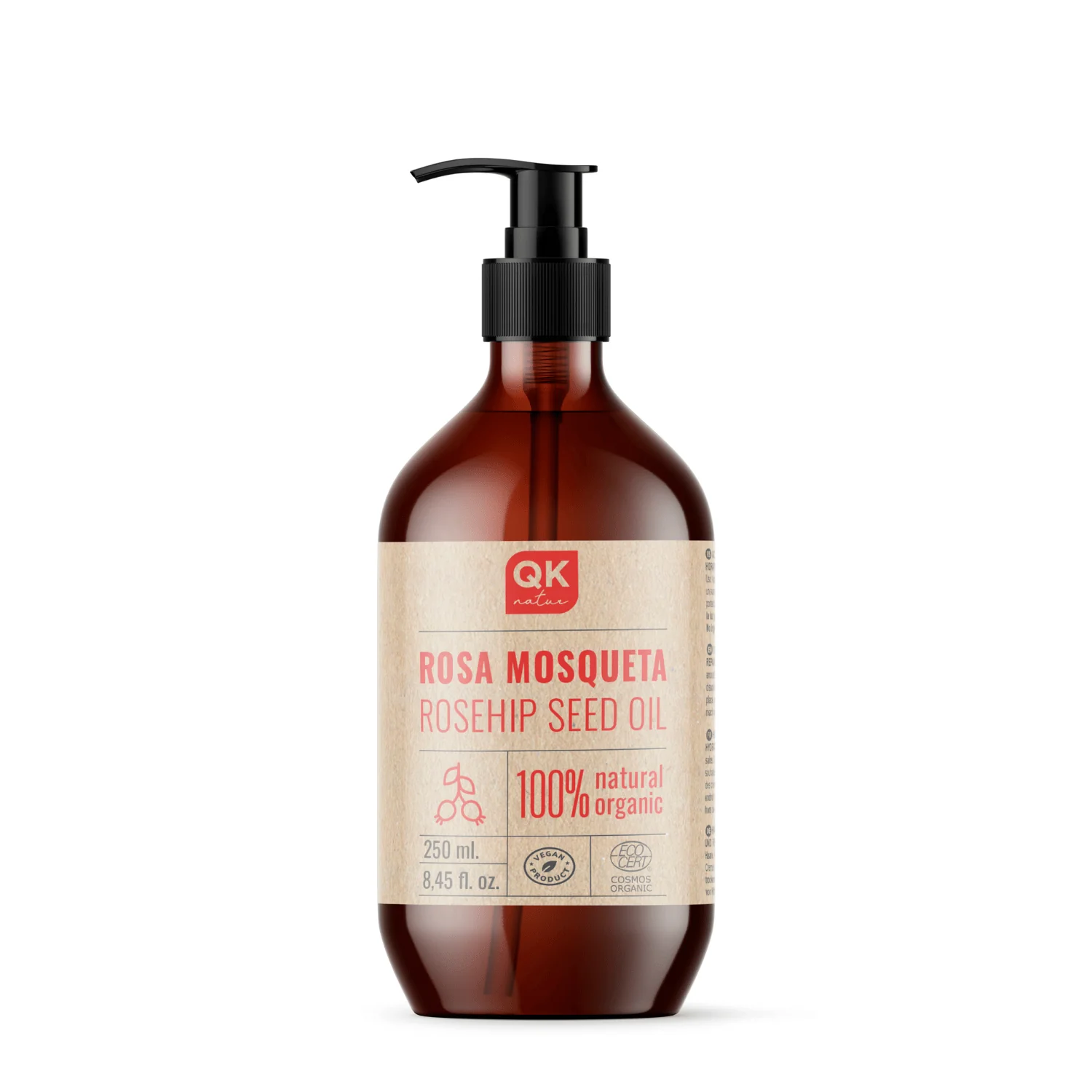 QKnatur - Aceite De Rosa Mosqueta Orgánico 250 ml - Para Cicatrices Y Estrías - Cara Y Cuerpo - Antiarrugas Y Antiedad