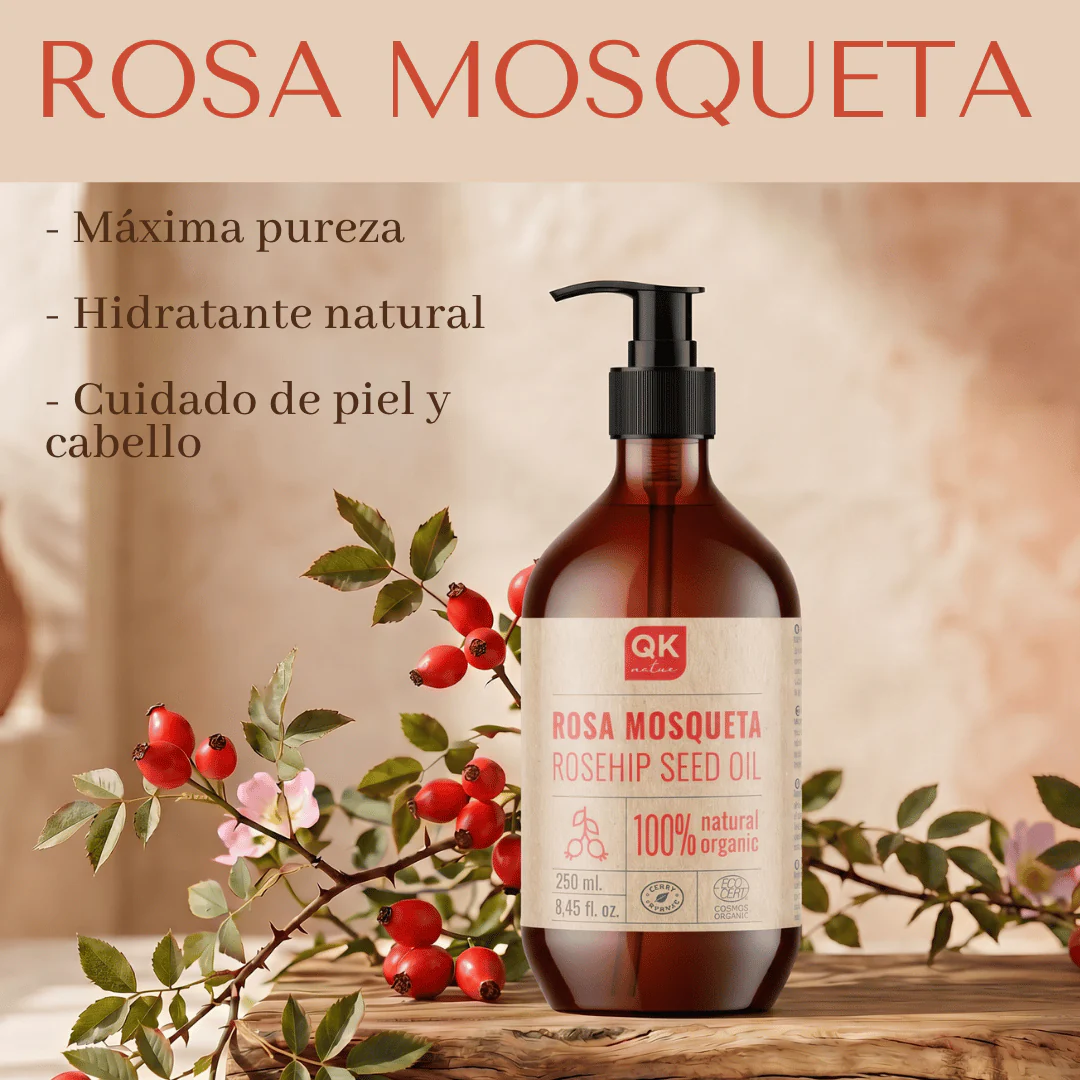 QKnatur - Aceite De Rosa Mosqueta Orgánico 250 ml - Para Cicatrices Y Estrías - Cara Y Cuerpo - Antiarrugas Y Antiedad - Image 3