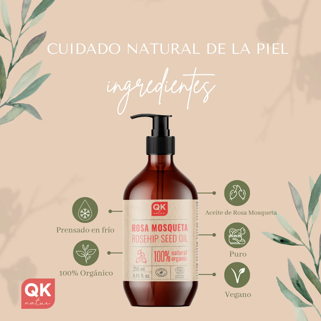 QKnatur - Aceite De Rosa Mosqueta Orgánico 250 ml - Para Cicatrices Y Estrías - Cara Y Cuerpo - Antiarrugas Y Antiedad - Image 5