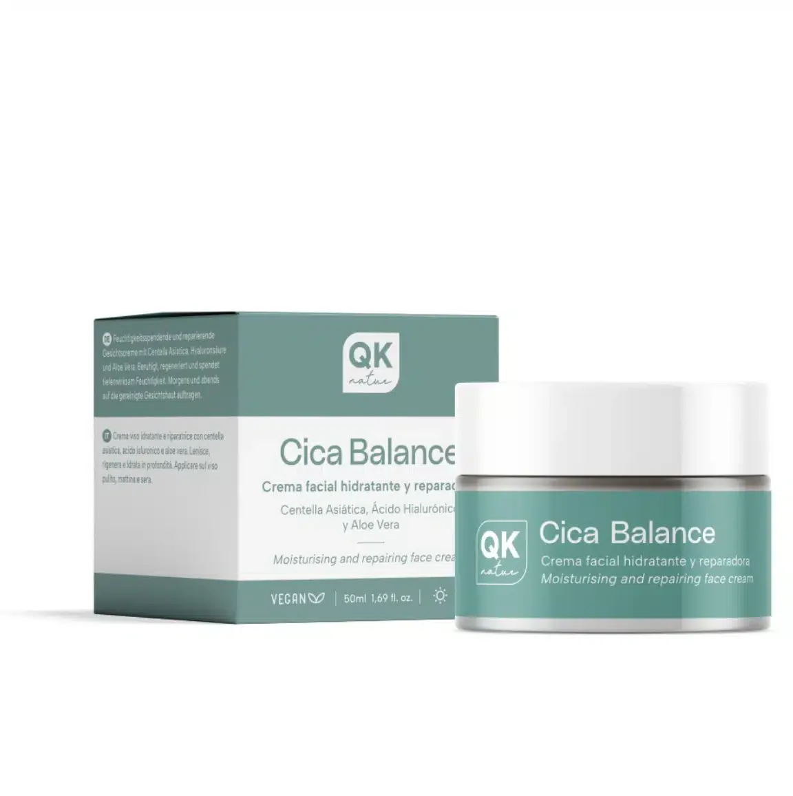 QKnatur - Cica Balance Crema Facial Reparadora Con Centella Asiática, Ácido Hialurónico, Aloe Vera – Piel Sensible 50 Ml