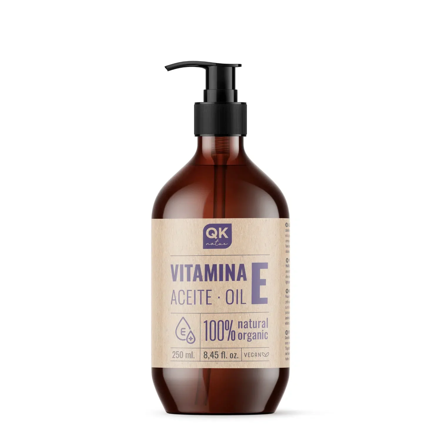 Qknatur - Vitamina E Aceite 250 Ml - Natural - Antioxidante Y Antiedad Para Cara, Piel, Cabello Y Uñas