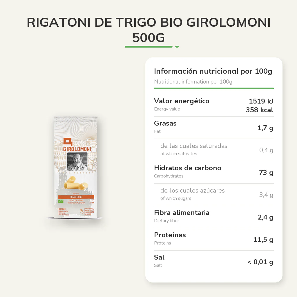 Rigatoni de trigo bio Girolomoni 500g - Image 5