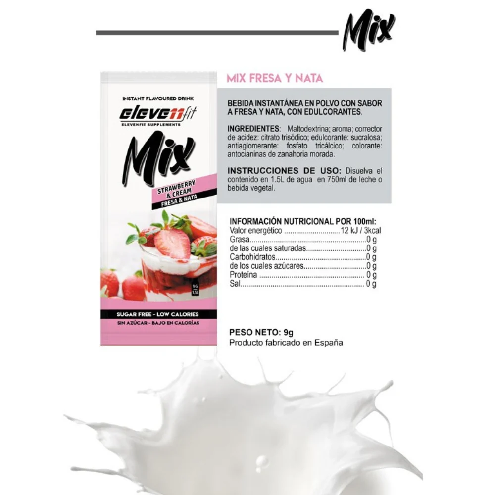 Saborizante Mix Sabor Fresa Y Nata 24 Sobres de 9g Eleven Fit - Image 2