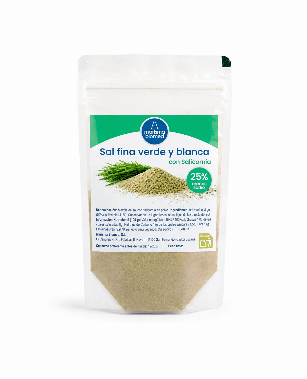 Sal Fina Verde Y Blanca | Salicornia Y Sal Marina Virgen Bio | 25% Menos Sodio 100 g - Image 3