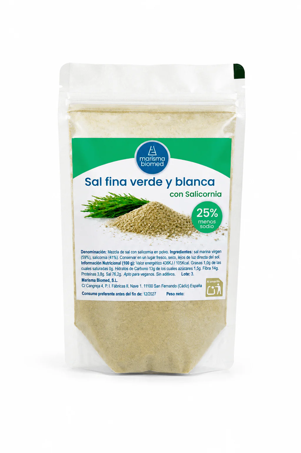 Sal Fina Verde Y Blanca | Salicornia Y Sal Marina Virgen Bio | 25% Menos Sodio 50 g - Image 2