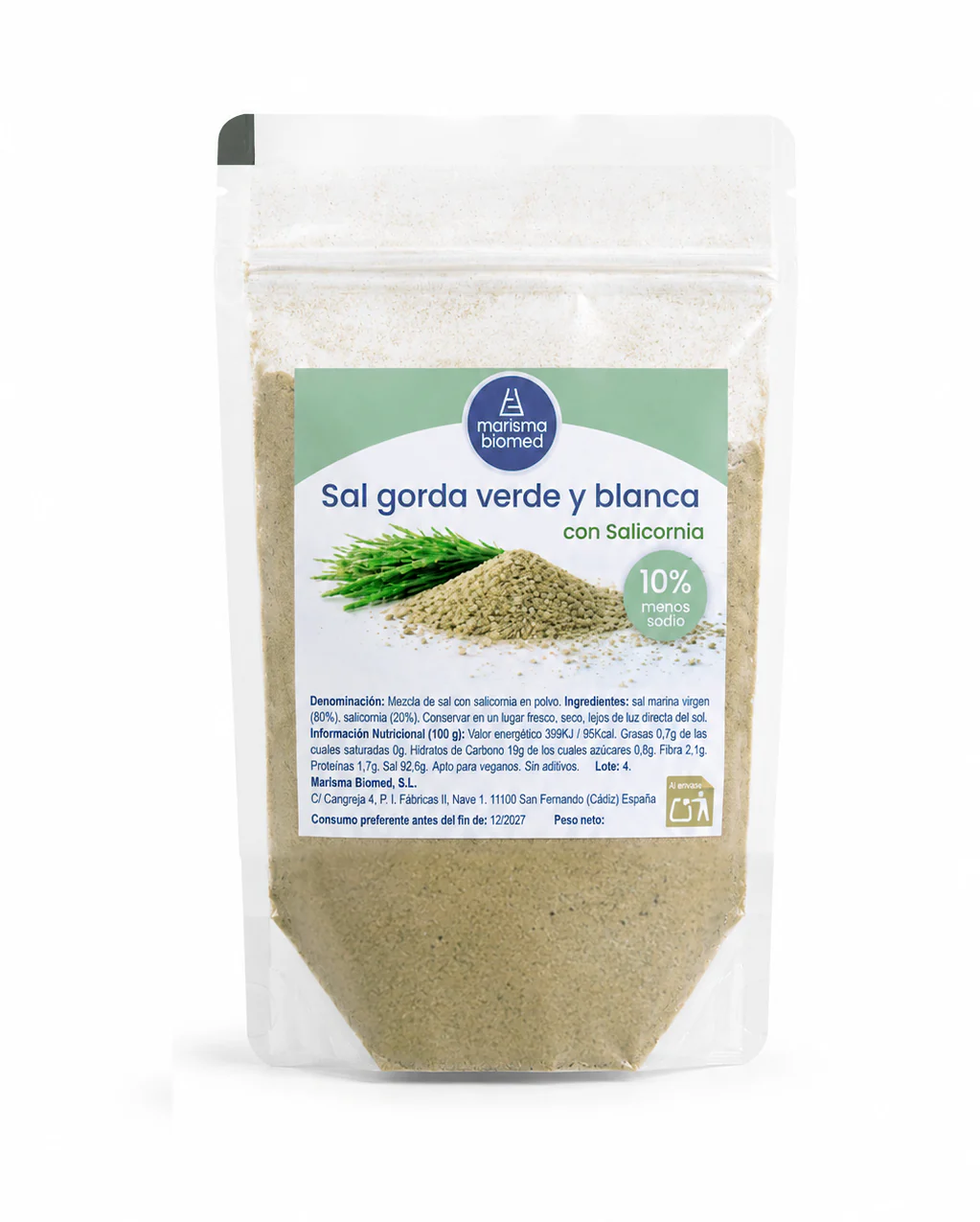 Sal Gorda Verde Y Blanca | Salicornia Y Sal Marina Virgen Bio | 10% Menos Sodio 50 g