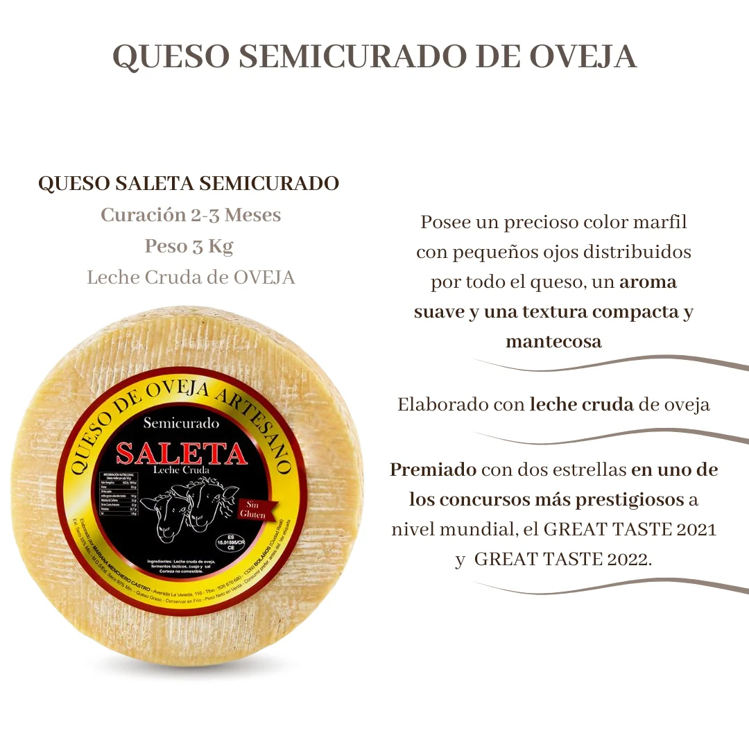 Saleta® Queso Semicurado Entero De Oveja (3 Kg) | Elaboración Artesana Quesos De La Mancha - Image 2