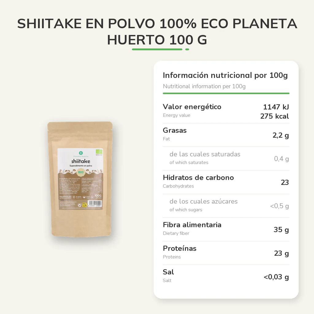 Shiitake en polvo 100% ECO Planeta Huerto 100 g - Image 2