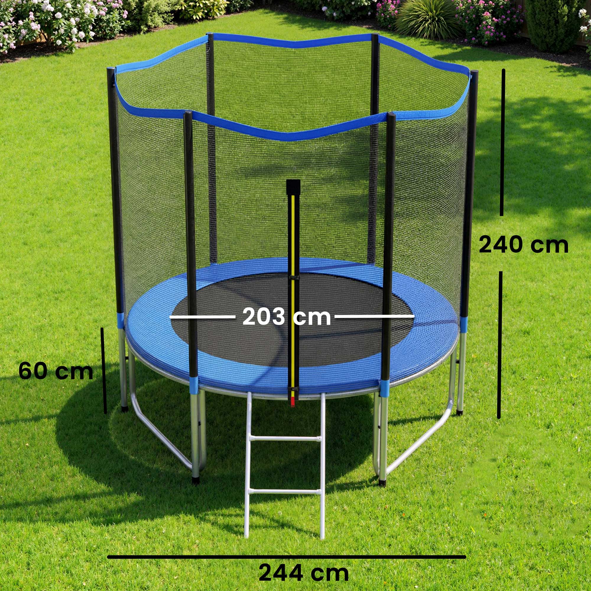 Sportnow Cama Elástica Niños Exterior Ø244 Cm Con Red De Seguridad Escalera Azul - Image 3