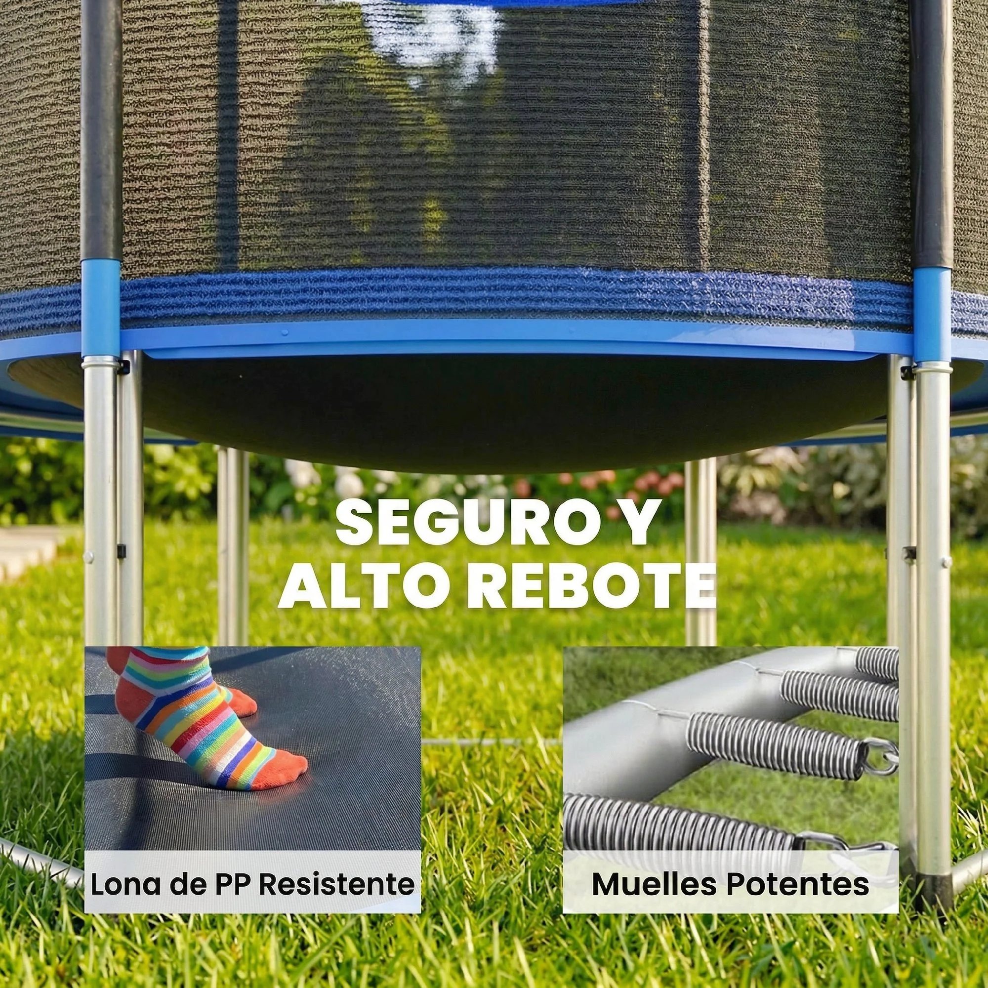 Sportnow Cama Elástica Niños Exterior Ø244 Cm Con Red De Seguridad Escalera Azul - Image 6