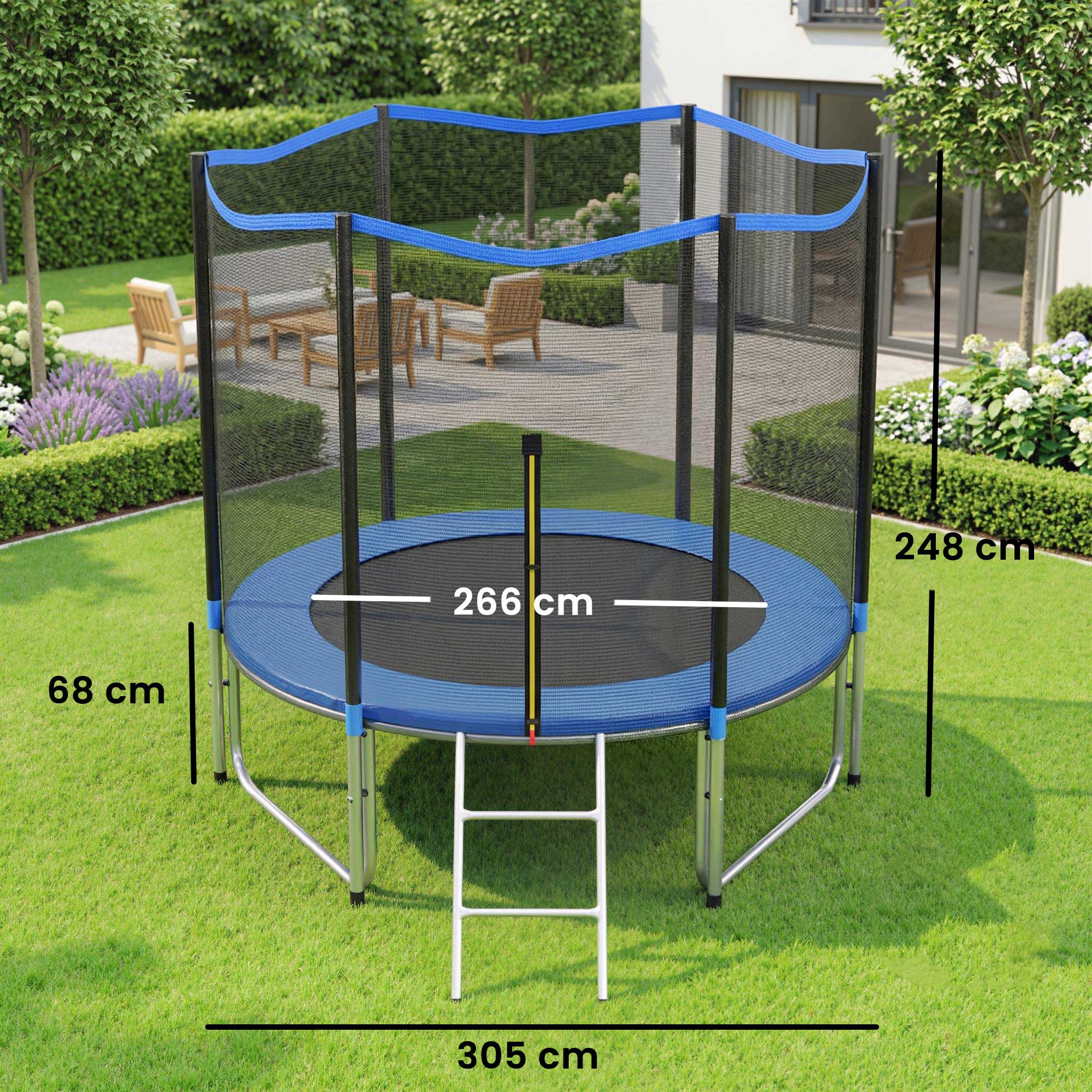 Sportnow Cama Elástica Niños Exterior Ø305 Cm Con Red De Seguridad Escalera Azul - Image 3