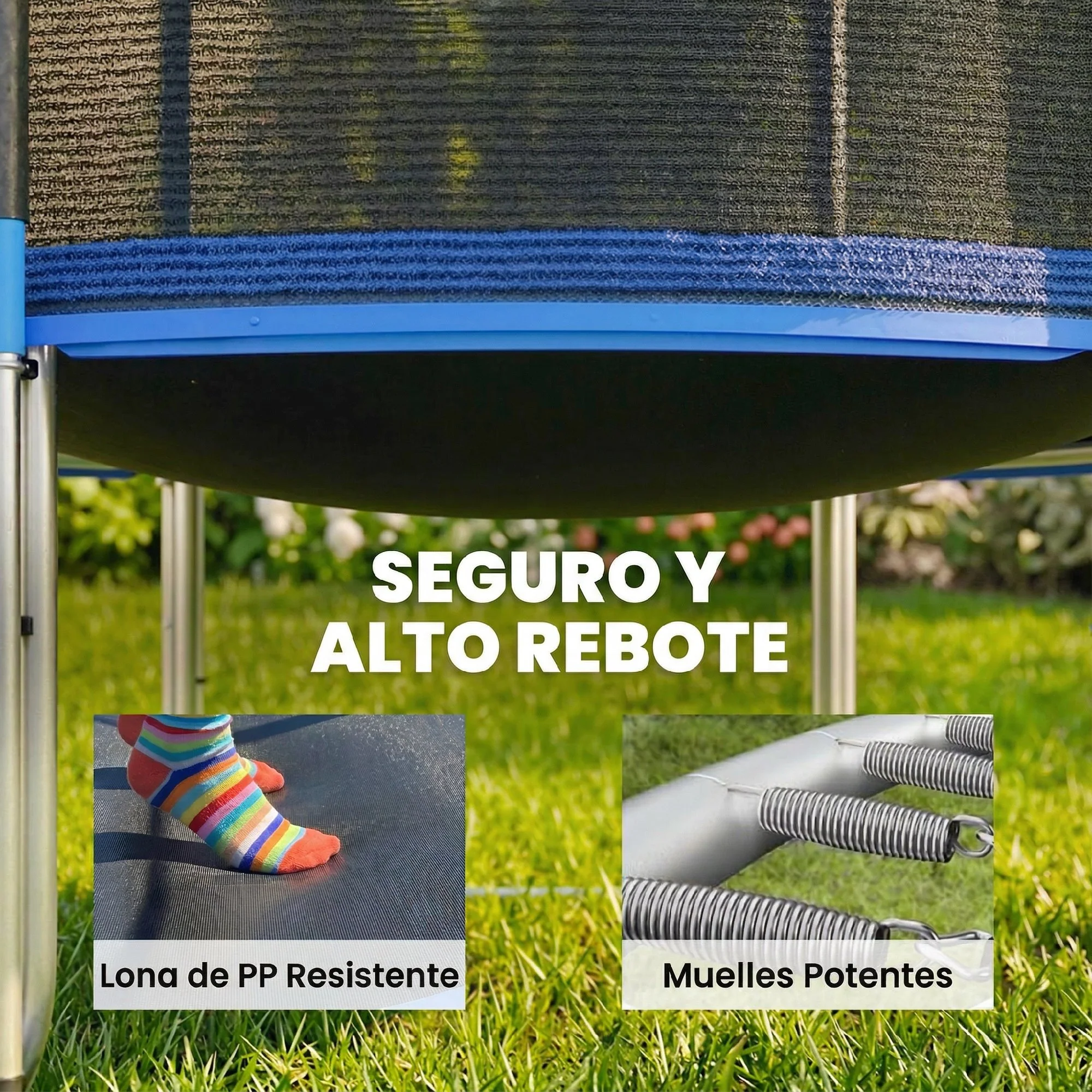 Sportnow Cama Elástica Niños Exterior Ø305 Cm Con Red De Seguridad Escalera Azul - Image 6
