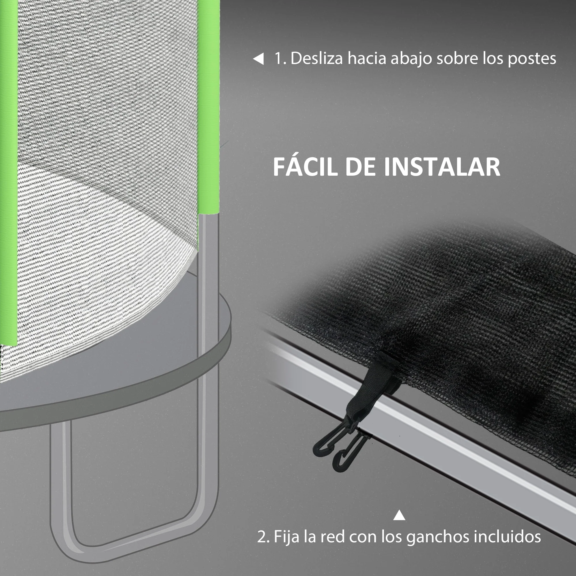 Sportnow Red De Seguridad Para Cama Elástica Ø244 Cm Para 6 Postes Rectos Verde - Image 6