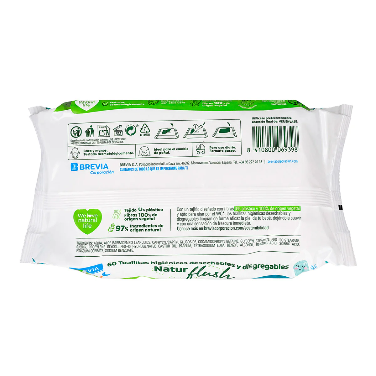 Toallitas de Bebé Babycream Natur Flush Brevia 60 ud - Image 2