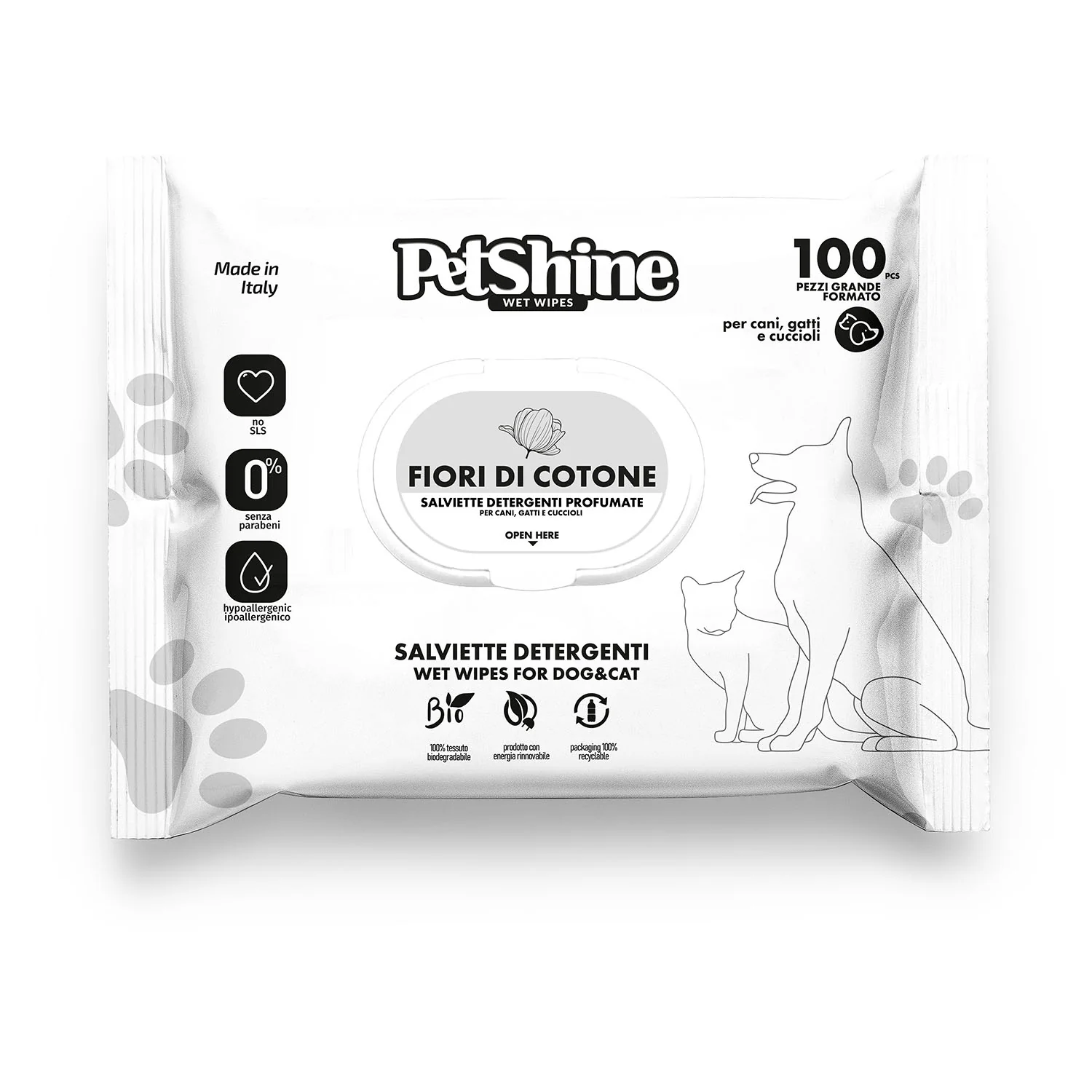 Toallitas Higiene Perro y Gato Flores y Algodón Porrini 100 uds