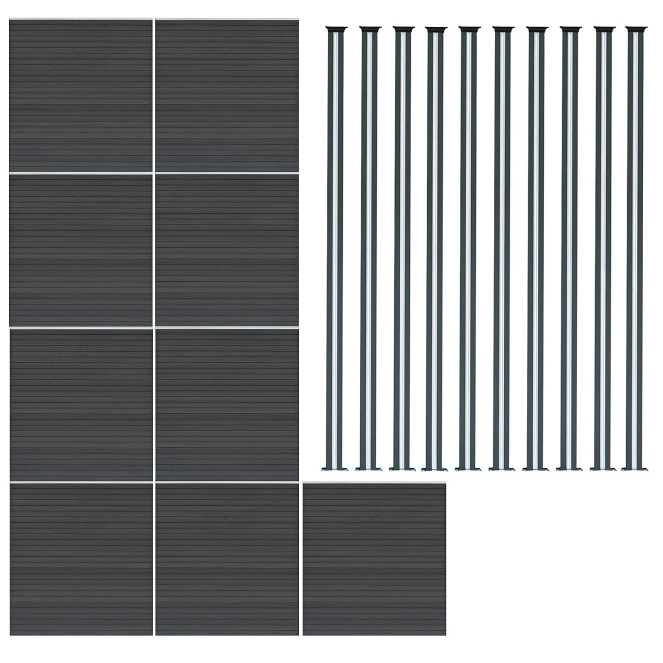 Vallas Para Exteriores De Wpc Y Aluminio - 9x Paneles + 10x Postes | Gris