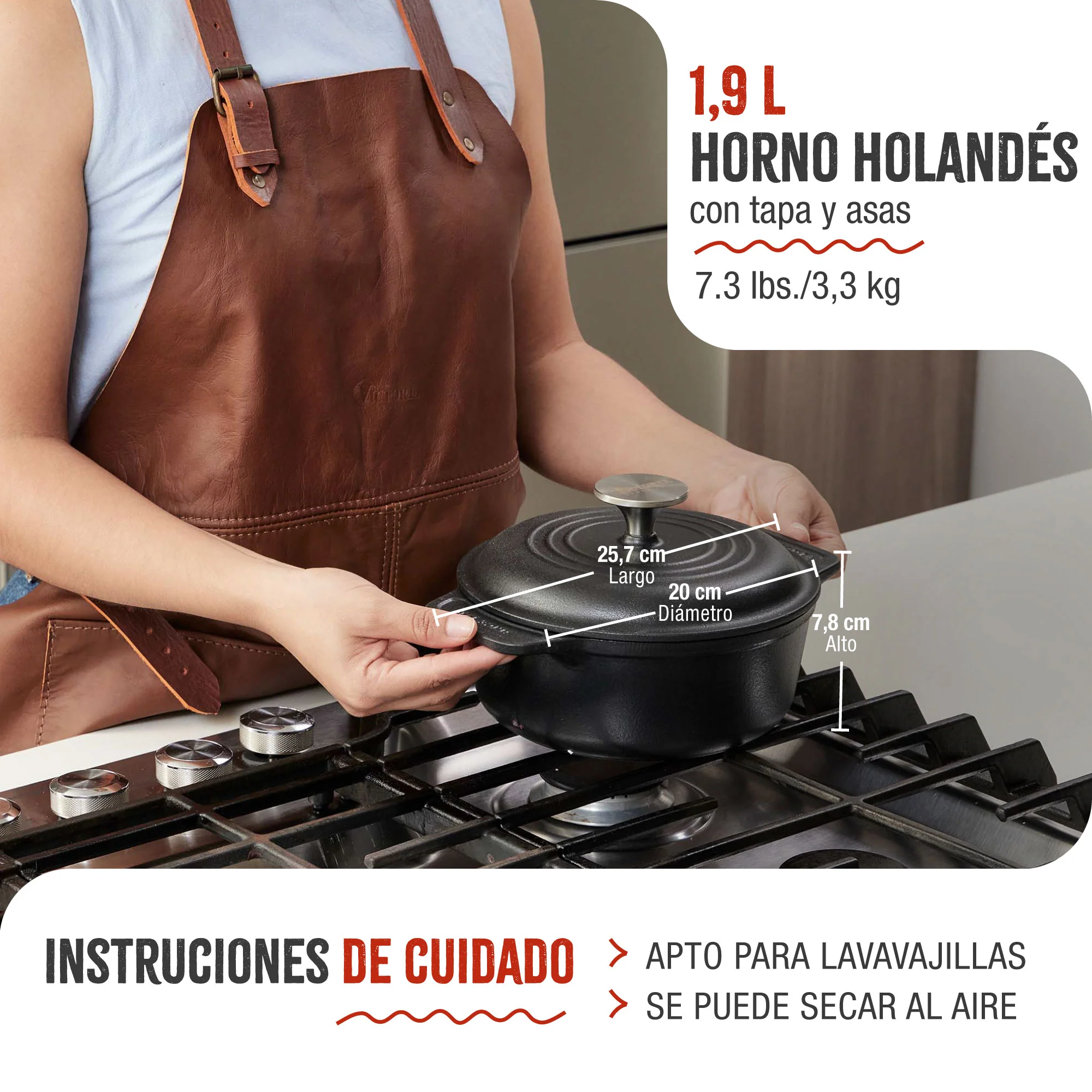 Victoria Horno Holandés Olla Inducción Hierro Fundido Esmaltado 20cm, Cocotte 1,9l, Sin Ptfe Ni Pfoa, 34894, Negro - Image 5