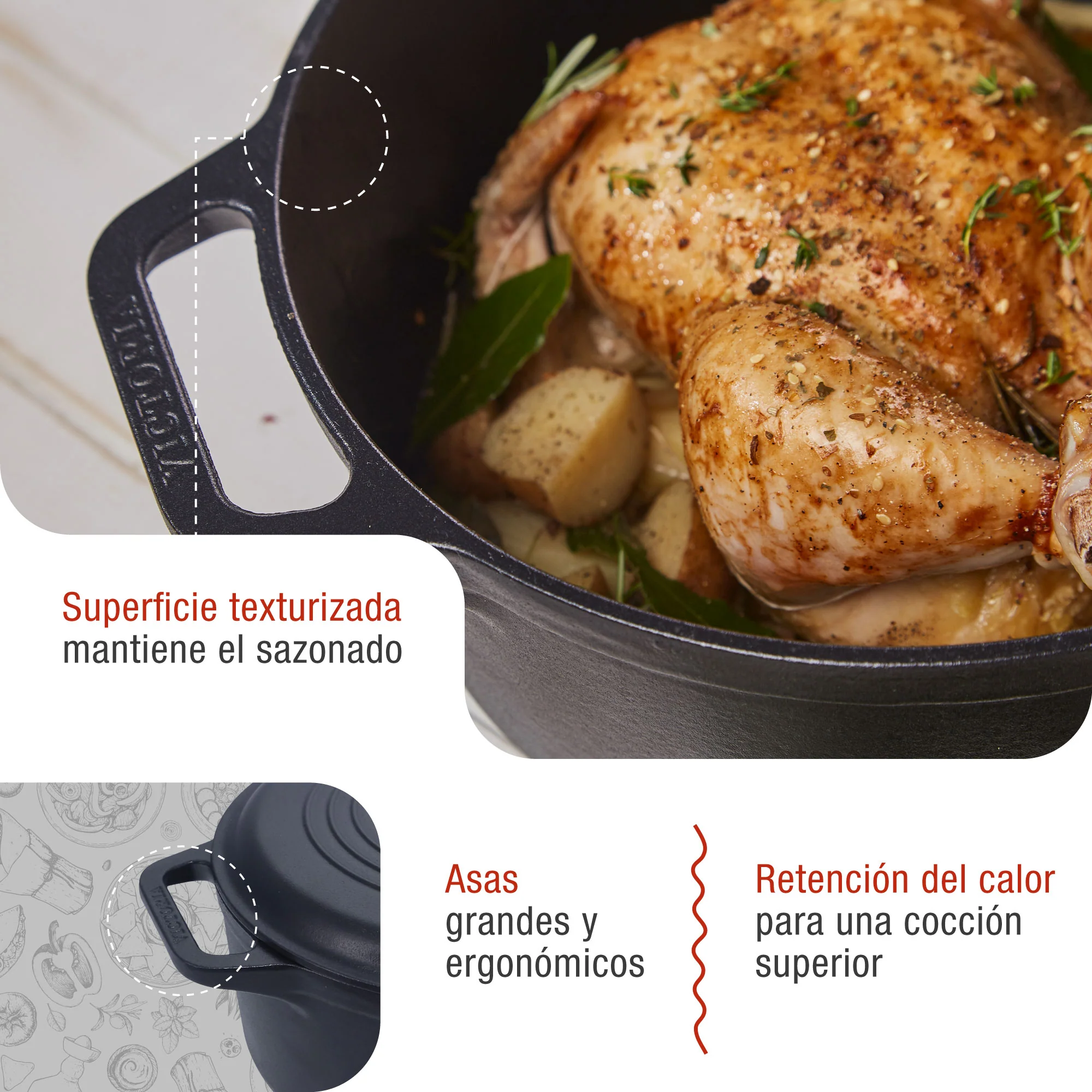 Victoria Horno Holandés Olla Inducción Hierro Fundido Esmaltado 25cm, Cocotte 3,8l, Sin Ptfe Ni Pfoa, 32296, Negro - Image 3