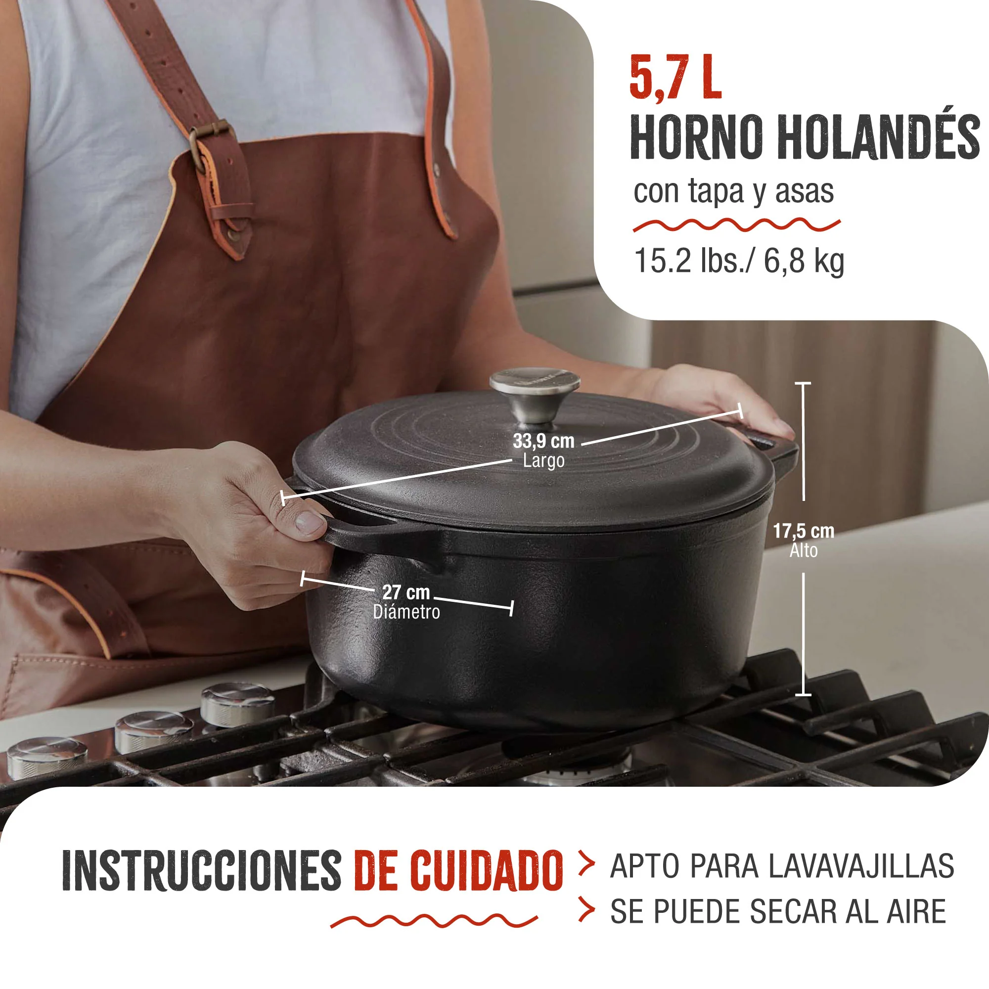 Victoria Horno Holandés Olla Inducción Hierro Fundido Esmaltado 27cm, Cocotte 5,7l, Sin Ptfe Ni Pfoa, 36355, Negro - Image 5