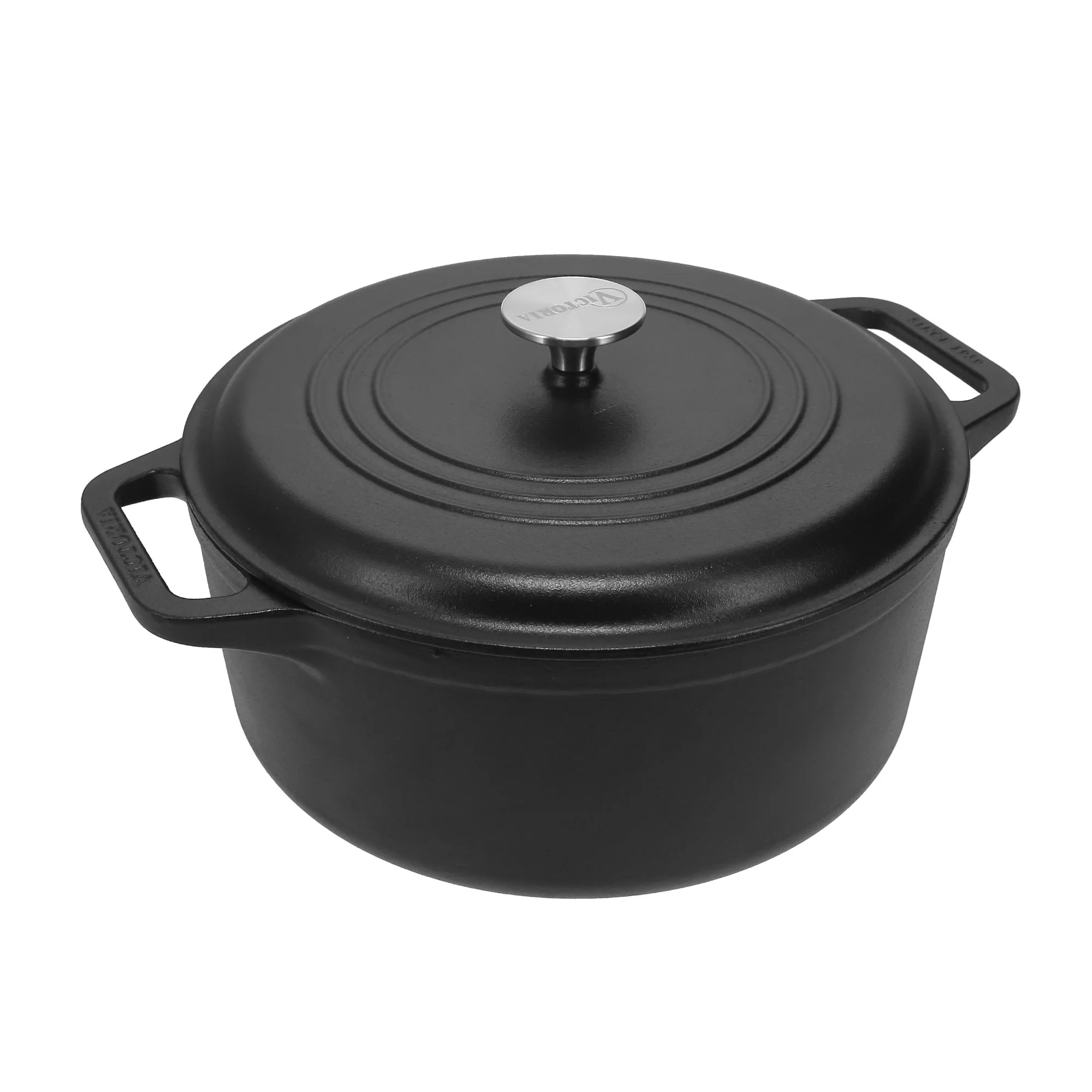 Victoria Horno Holandés Olla Inducción Hierro Fundido Esmaltado 29cm, Cocotte 6,6l, Sin Ptfe Ni Pfoa, 39493, Negro
