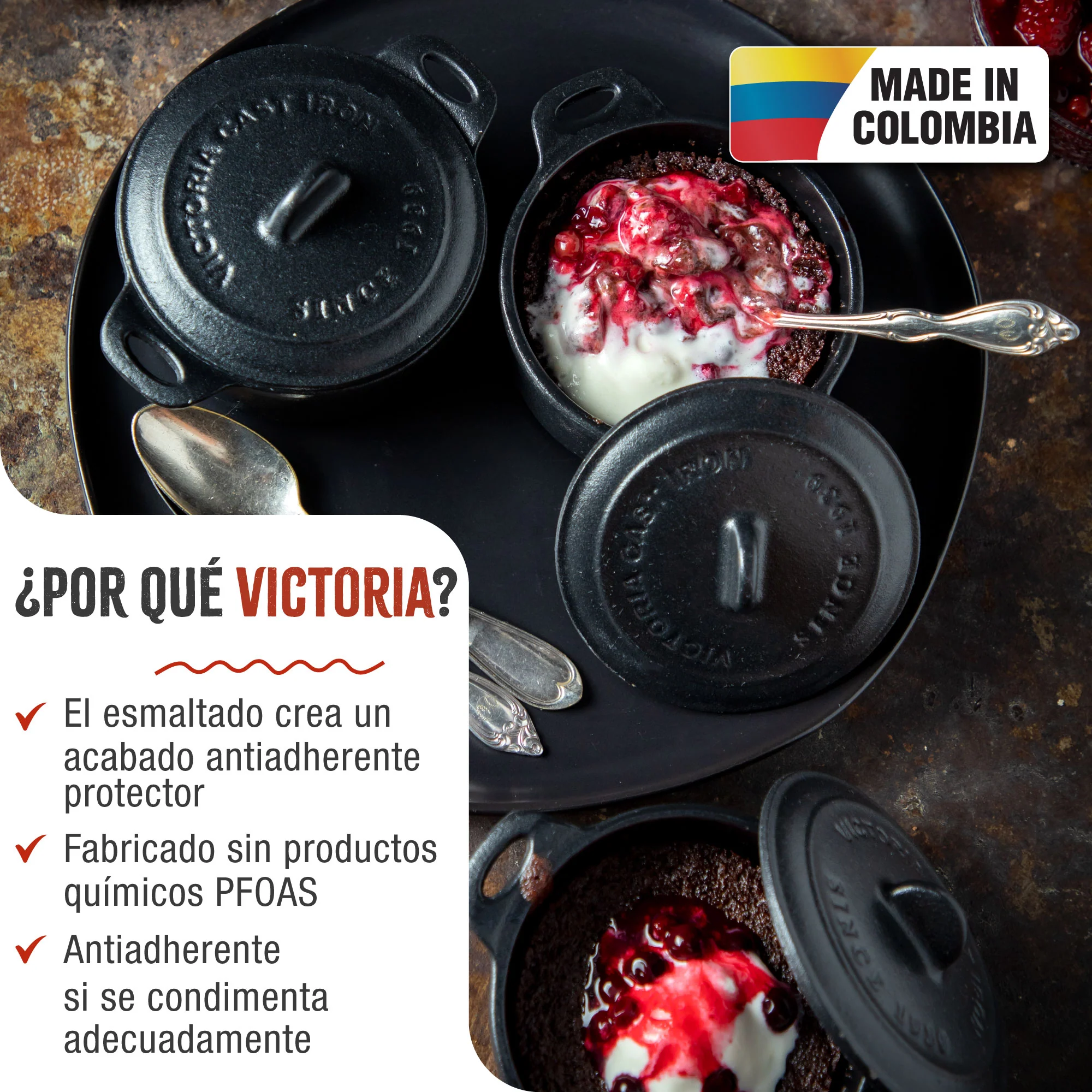 Victoria Mini Cocotte Inducción Hierro Fundido Esmaltado 10cm, 0,3 L, 1-2 Raciones, Sin Ptfe Ni Pfoa, 39202, Negro - Image 2