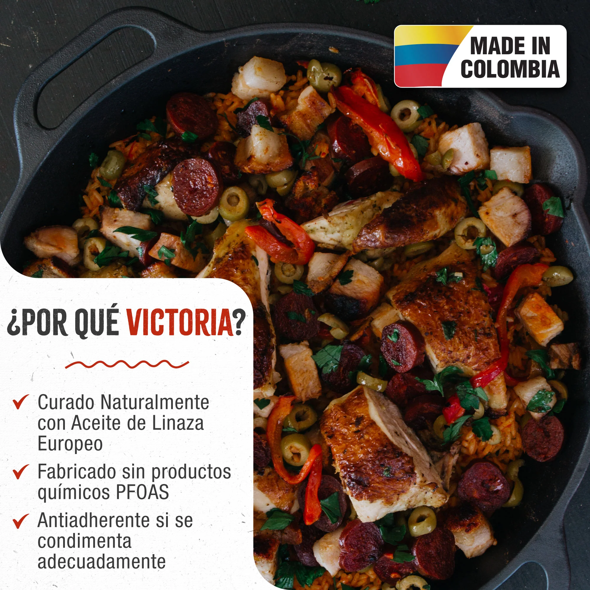 Victoria Paellera Hierro Fundido Curado Inducción 33cm, Apta Fuego, Barbacoa, Horno Cast Iron Skillet, 37574, Negro - Image 2
