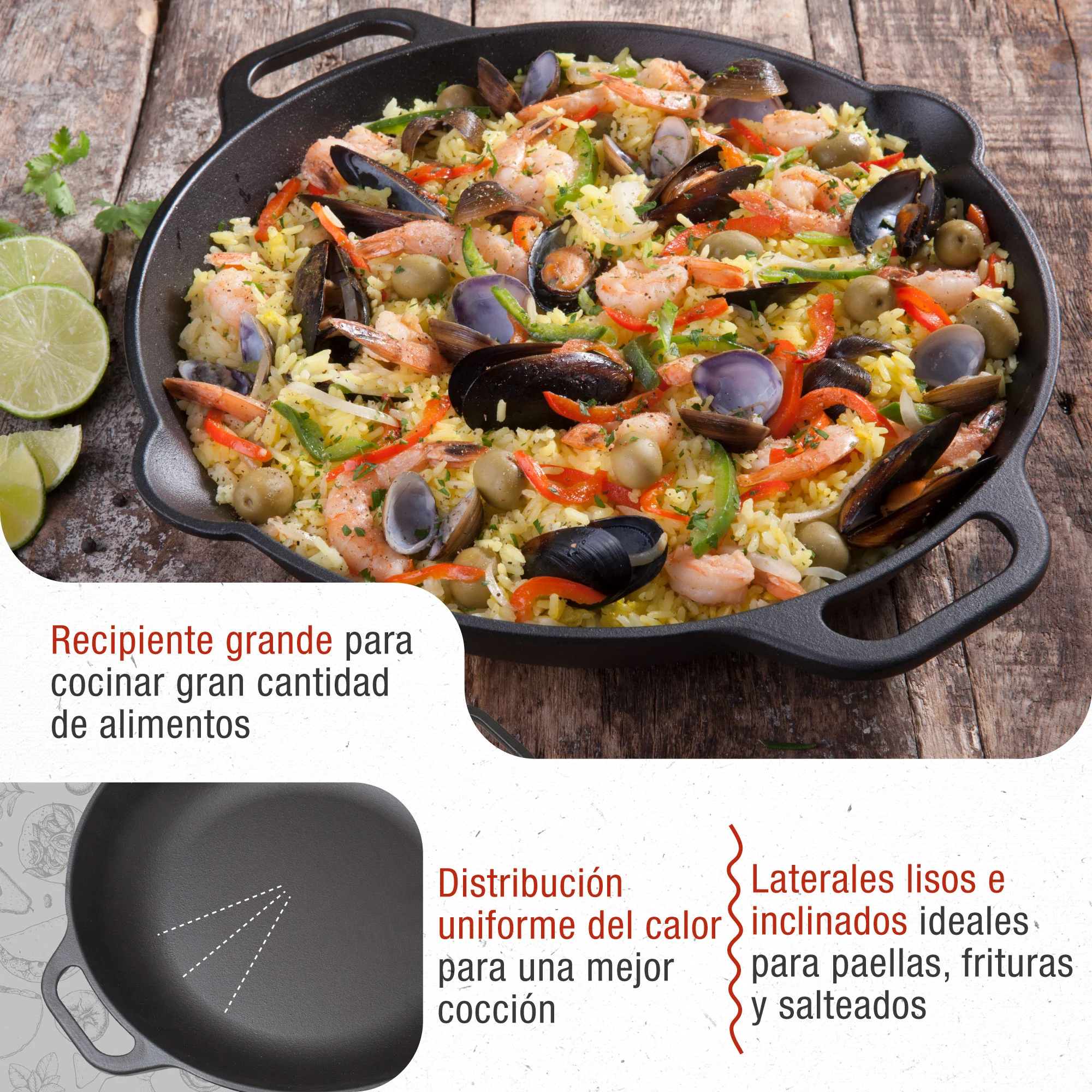 Victoria Paellera Hierro Fundido Curado Inducción 33cm, Apta Fuego, Barbacoa, Horno Cast Iron Skillet, 37574, Negro - Image 3