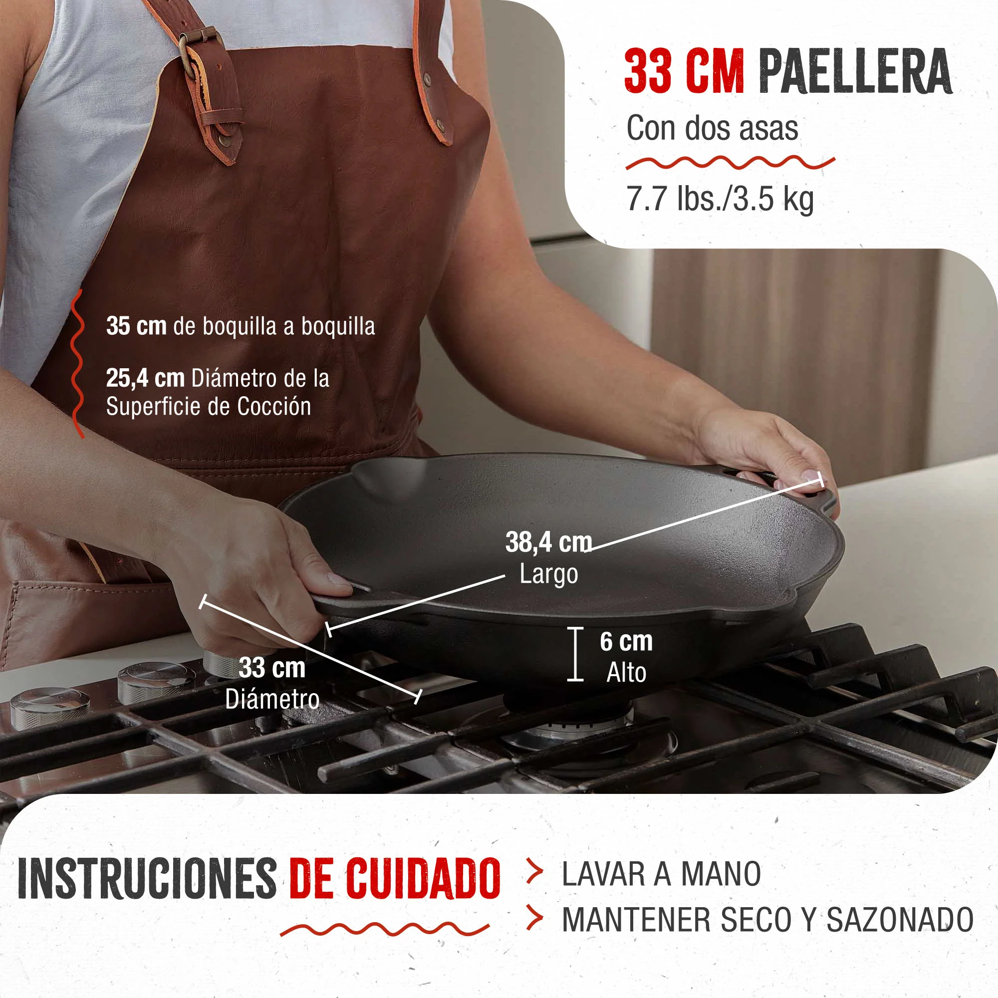 Victoria Paellera Hierro Fundido Curado Inducción 33cm, Apta Fuego, Barbacoa, Horno Cast Iron Skillet, 37574, Negro - Image 5