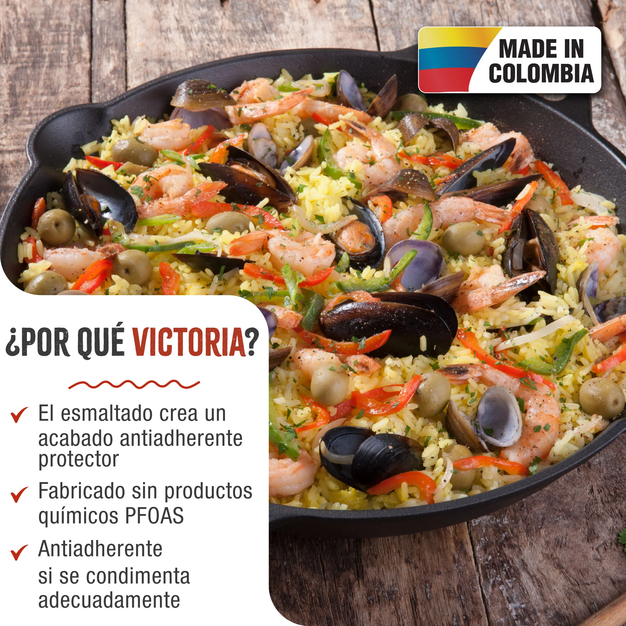 Victoria Paellera Hierro Fundido Esmaltado Inducción 33cm, Apta Fuego, Barbacoa, Horno Cast Iron Skillet, 31947, Negro - Image 2