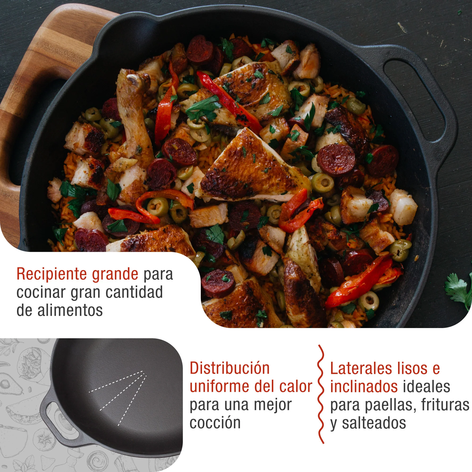 Victoria Paellera Hierro Fundido Esmaltado Inducción 33cm, Apta Fuego, Barbacoa, Horno Cast Iron Skillet, 31947, Negro - Image 3