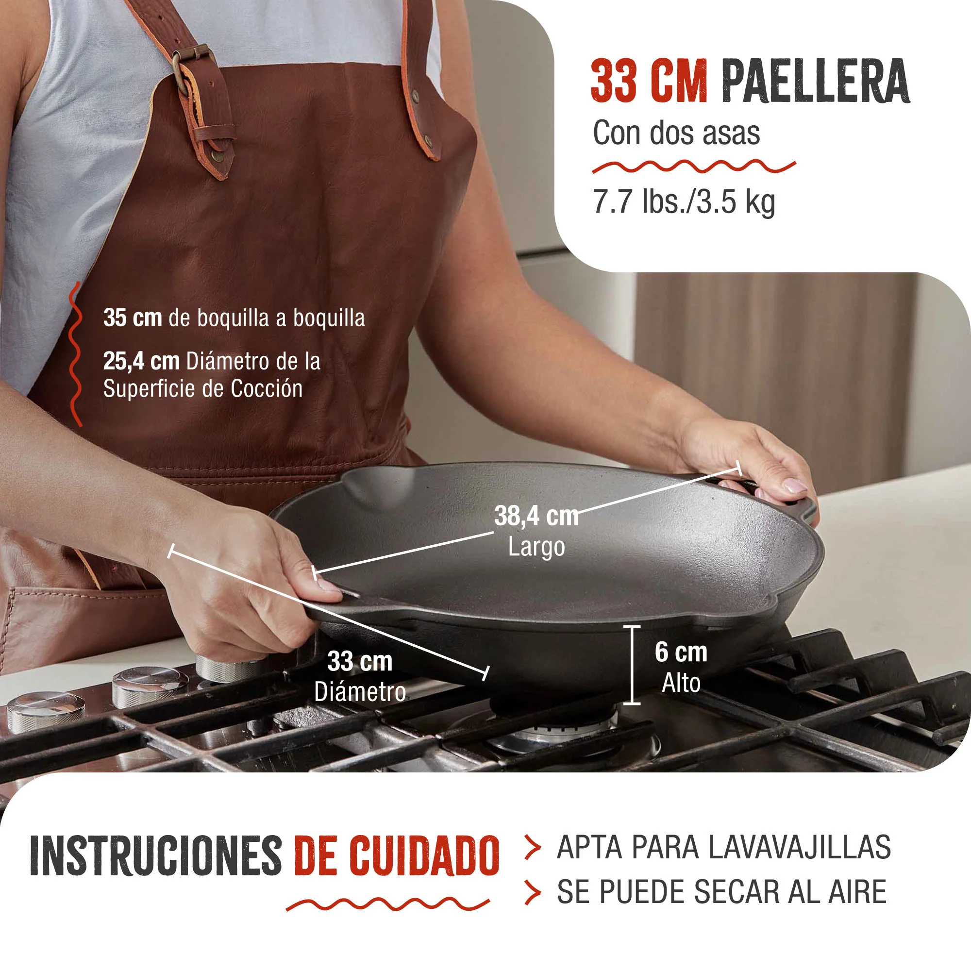 Victoria Paellera Hierro Fundido Esmaltado Inducción 33cm, Apta Fuego, Barbacoa, Horno Cast Iron Skillet, 31947, Negro - Image 5