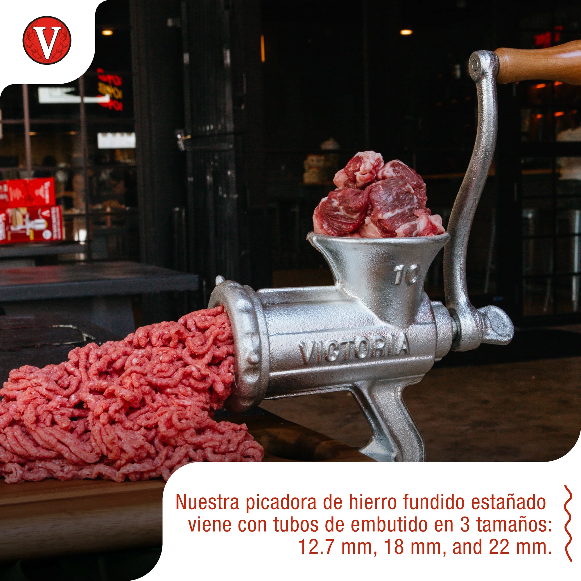 Victoria Picadora Trituradora De Carne Manual, Embutidora Salchichas, Chorizo, Máquina Para Picar Carne, 30049, Cromado - Image 3