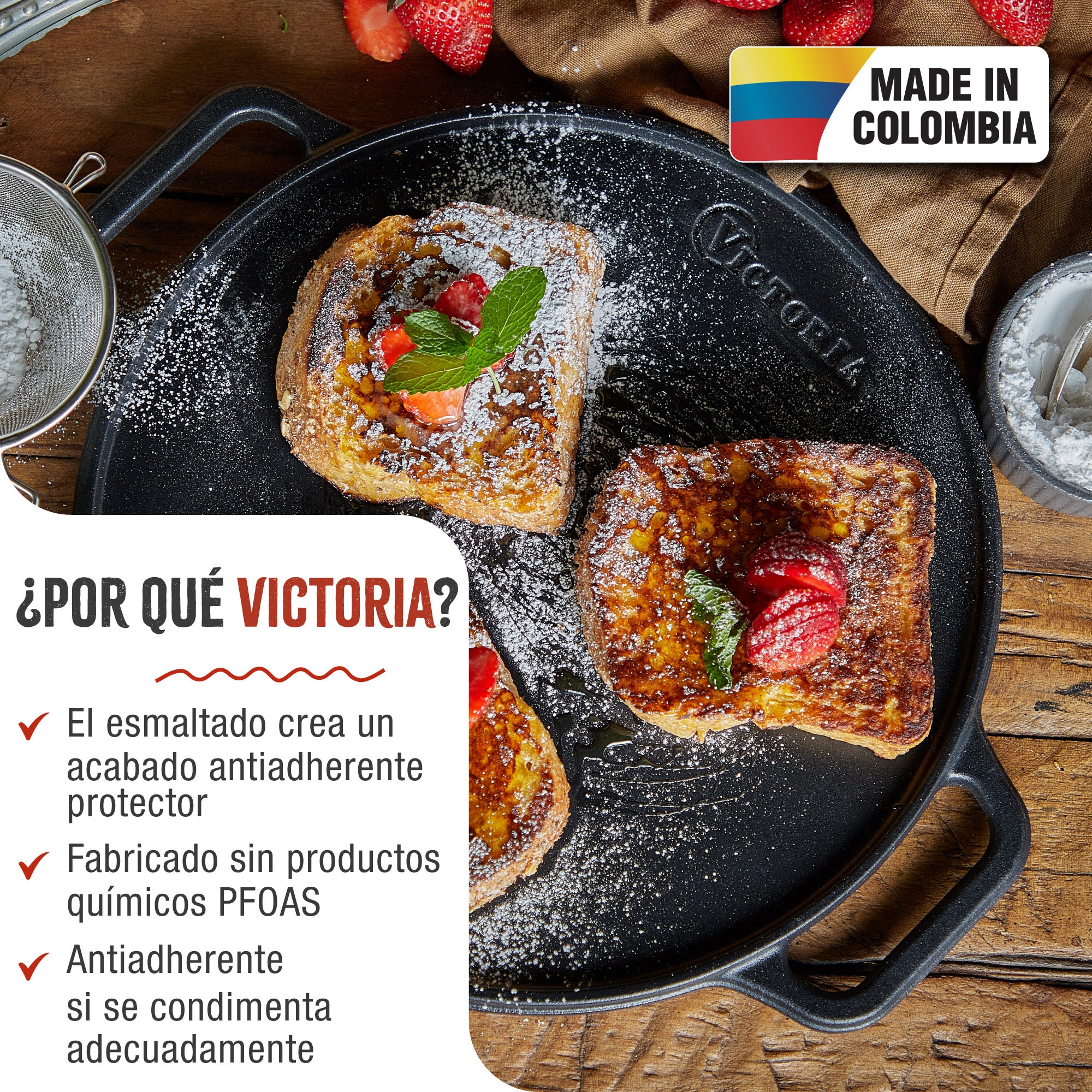 Victoria Plancha Cocina Hierro Fundido Esmaltado Parrilla Reversible 32cm, Fuego Barbacoa Sin Ptfe, 38007, Negro - Image 2