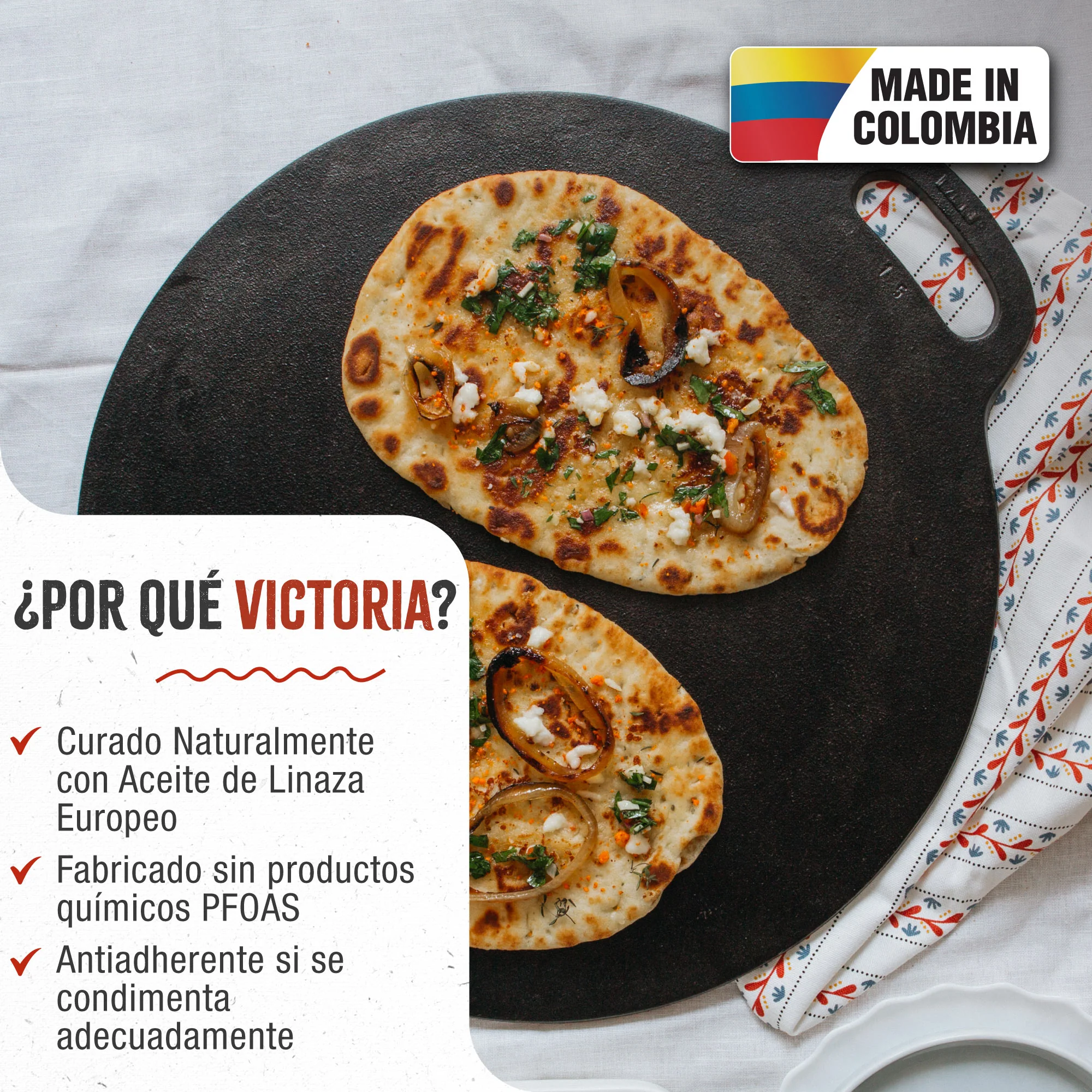 Victoria Plancha Inducción Hierro Fundido Curado, Budare 38cm Pizza, Crepes Para Fuego, Barbacoa, Horno, 34573, Negro - Image 2