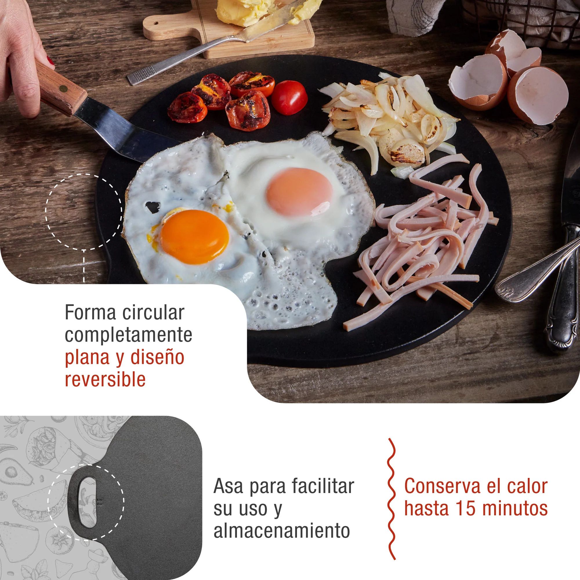 Victoria Plancha Inducción Hierro Fundido Curado, Budare 38cm Pizza, Crepes Para Fuego, Barbacoa, Horno, 34573, Negro - Image 3
