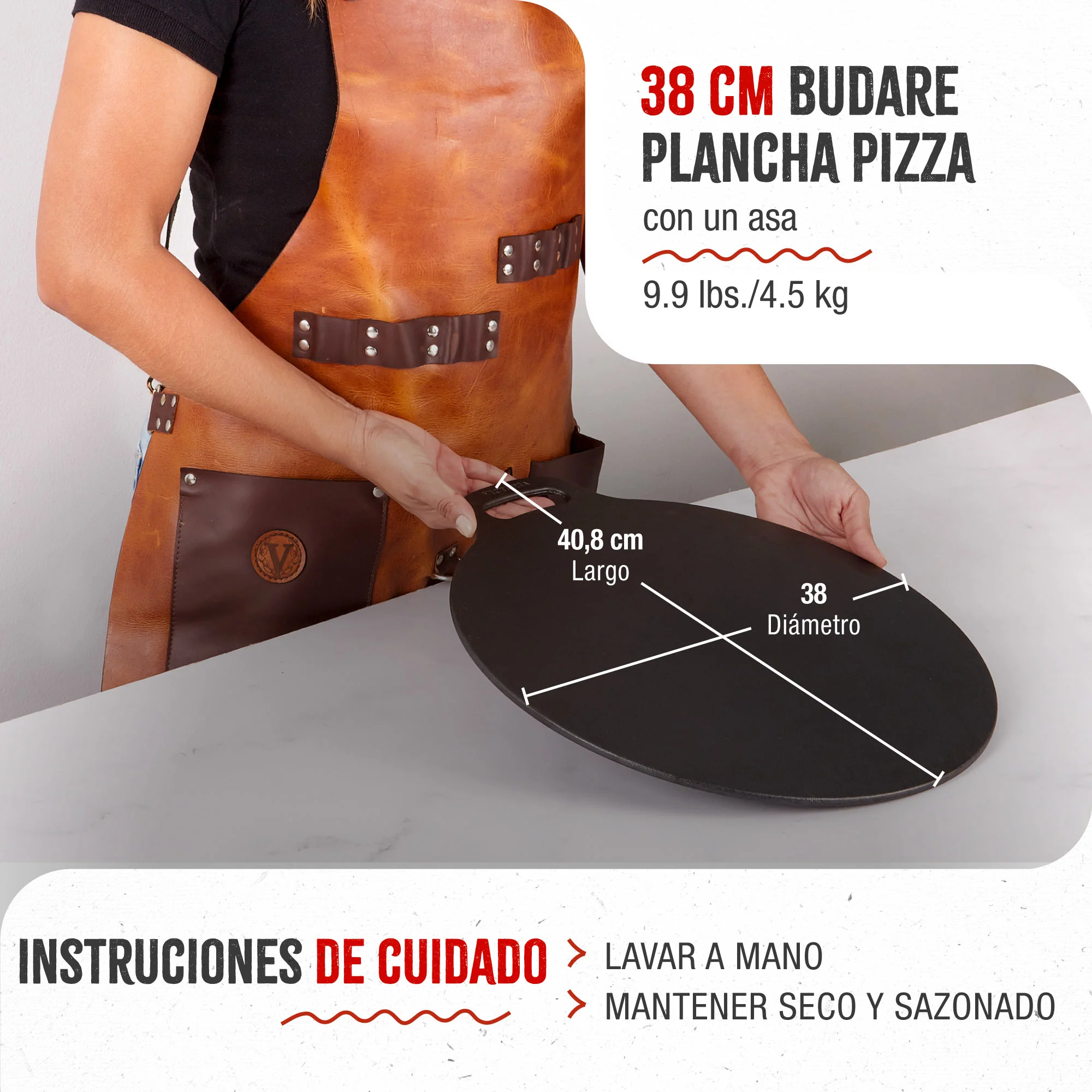 Victoria Plancha Inducción Hierro Fundido Curado, Budare 38cm Pizza, Crepes Para Fuego, Barbacoa, Horno, 34573, Negro - Image 5