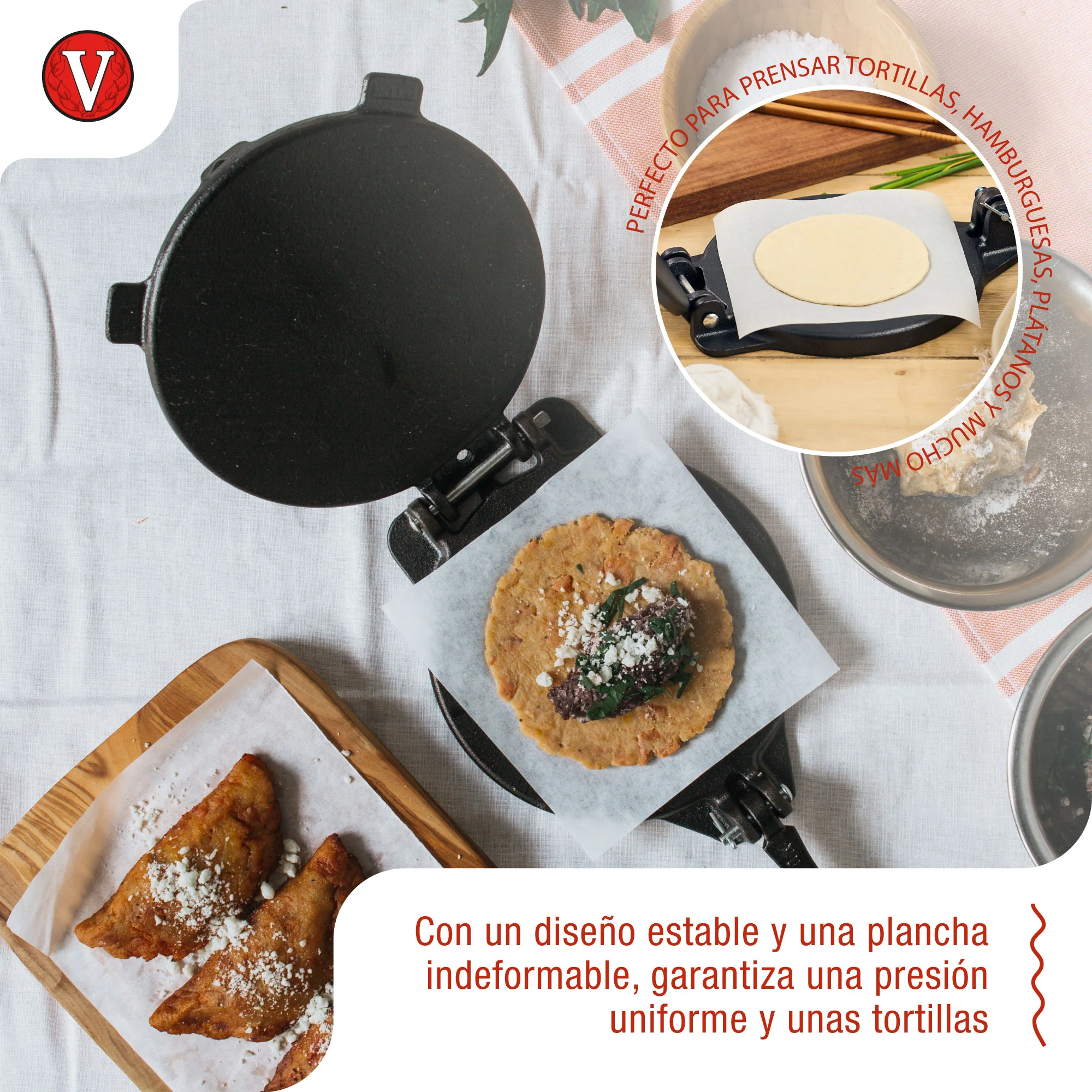 Victoria Prensa Tortillera Para Tortillas Mexicanas Hierro Fundido Curado 16,5cm, Pataconera Colombiana, 30551, Negro - Image 3
