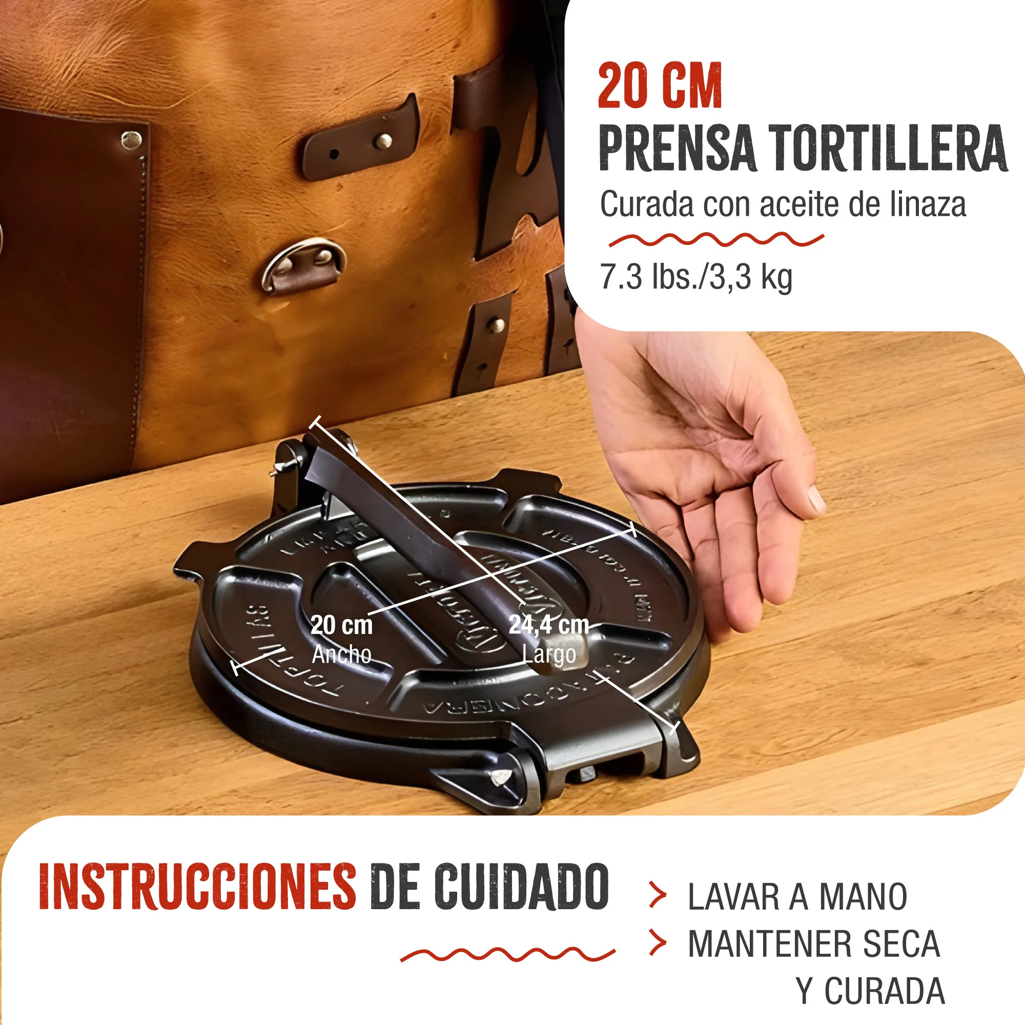 Victoria Prensa Tortillera Para Tortillas Mexicanas Hierro Fundido Hd Curado 20cm, Pataconera Colombiana, 34214, Negro - Image 4