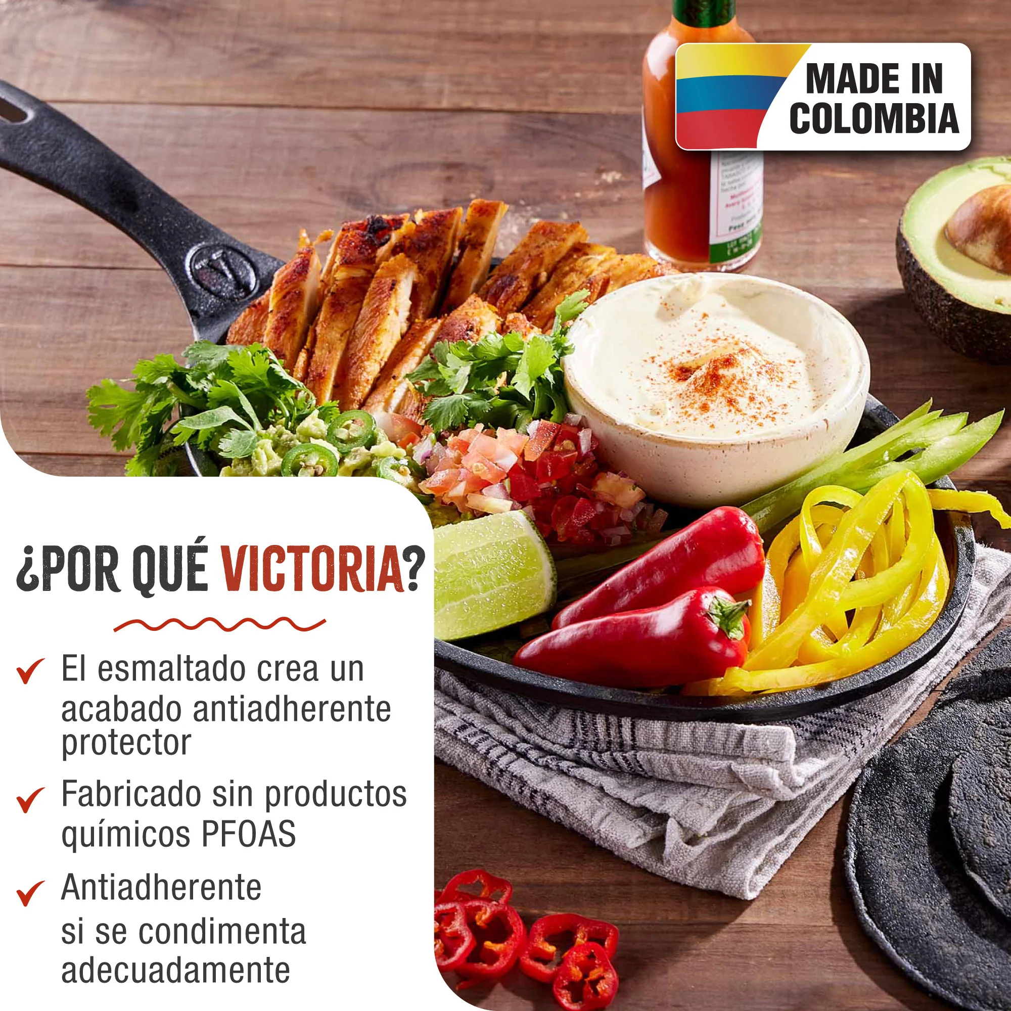 Victoria Sartén Fajita Hierro Fundido Esmaltado Inducción 25cm, Apta Fuego, Barbacoa Cast Iron Skillet, 32036, Negro - Image 2