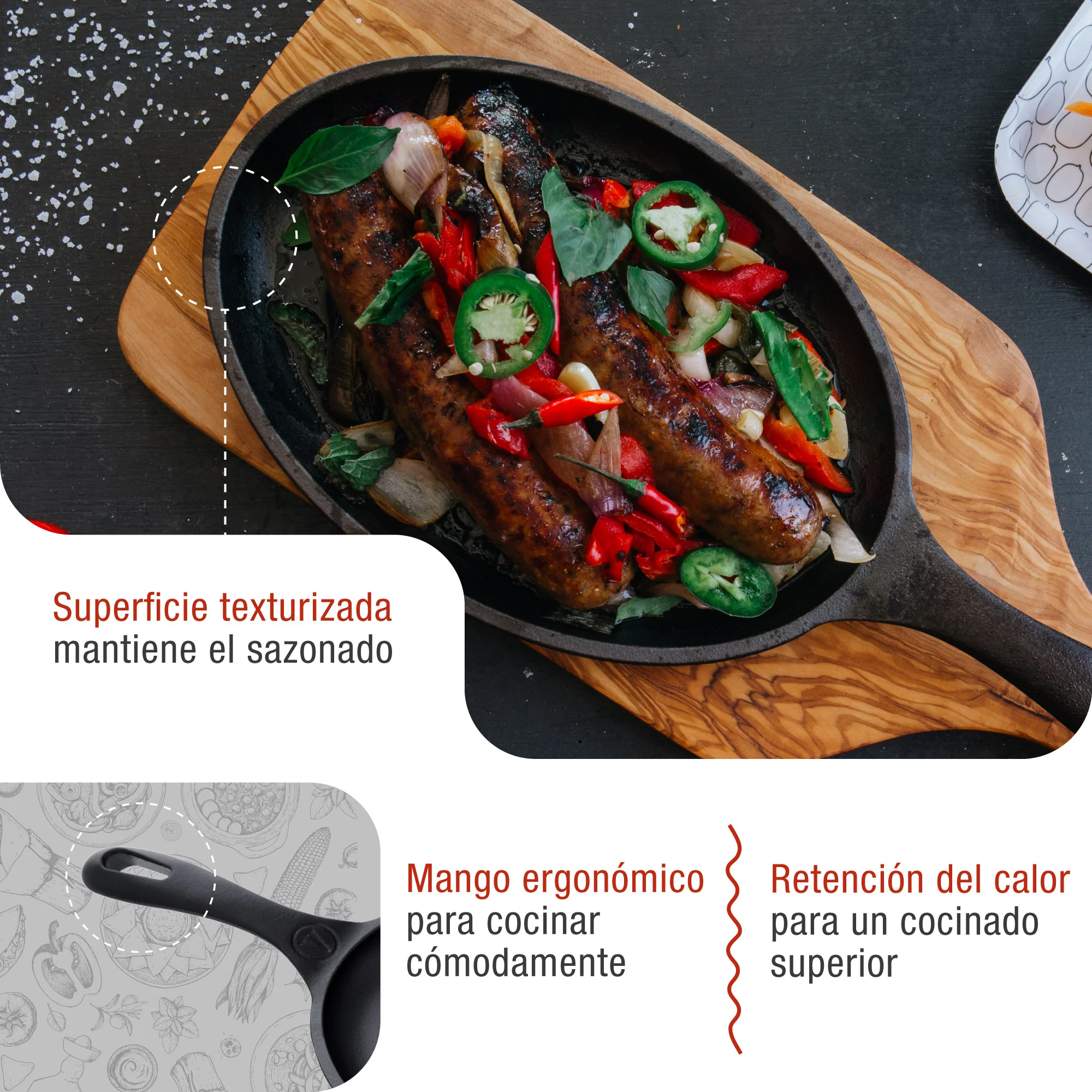 Victoria Sartén Fajita Hierro Fundido Esmaltado Inducción 25cm, Apta Fuego, Barbacoa Cast Iron Skillet, 32036, Negro - Image 3