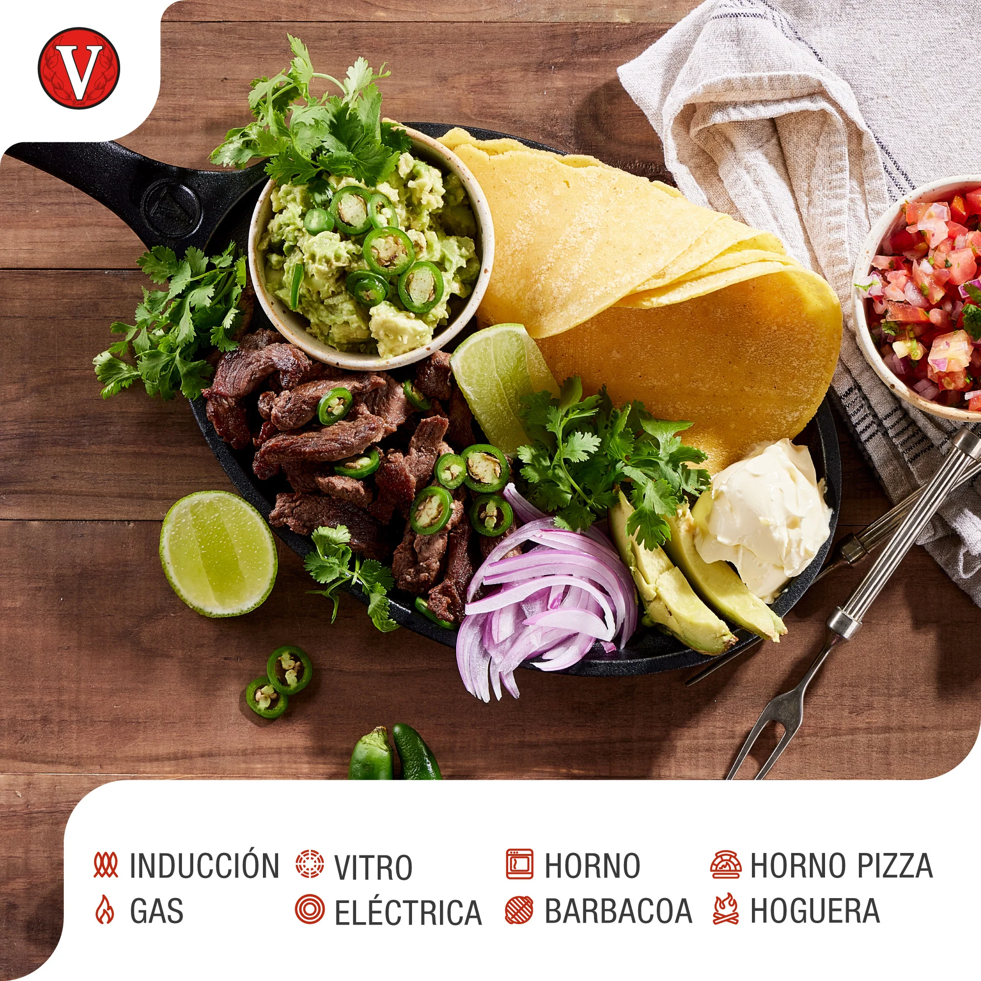 Victoria Sartén Fajita Hierro Fundido Esmaltado Inducción 25cm, Apta Fuego, Barbacoa Cast Iron Skillet, 32036, Negro - Image 4