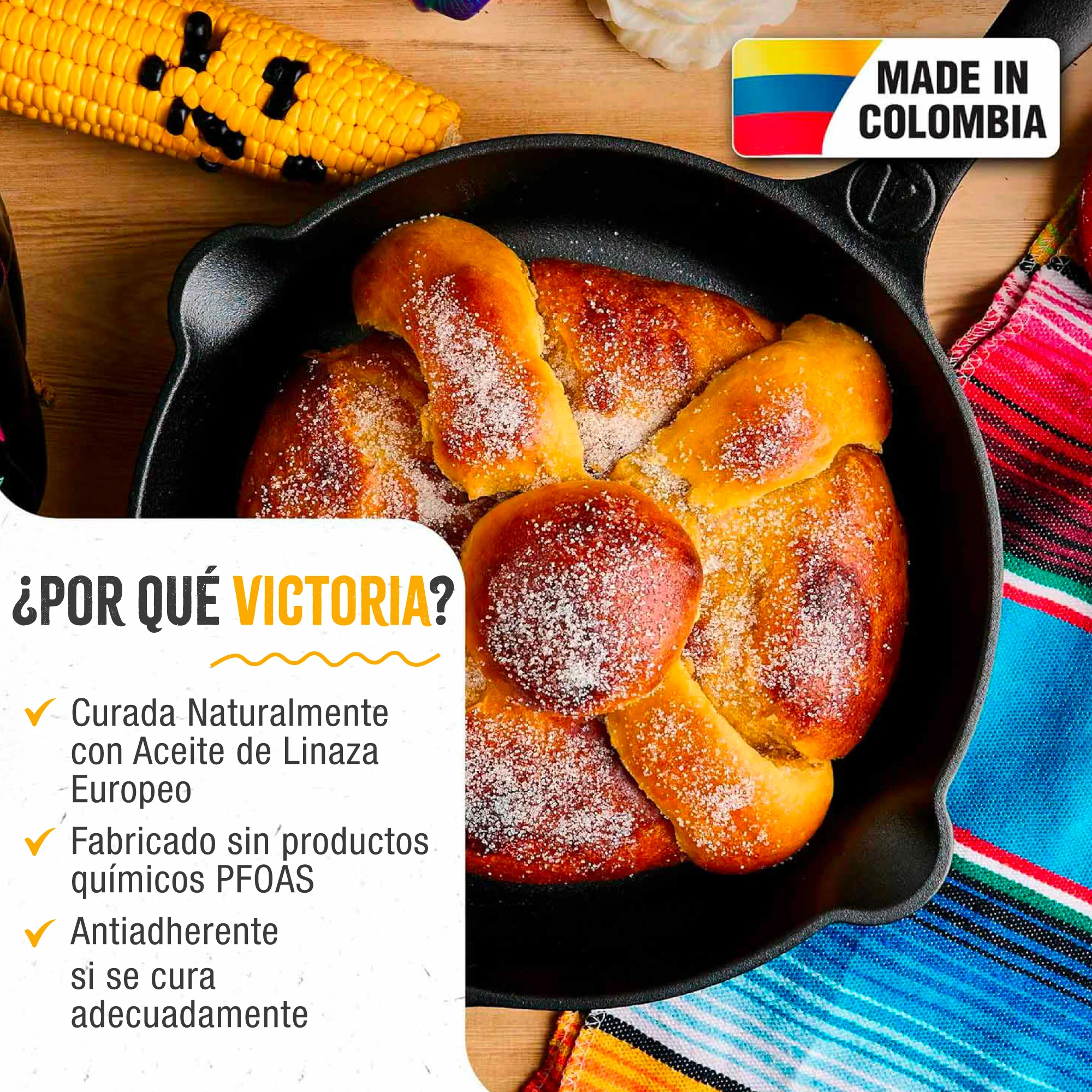 Victoria Sartén Hierro Fundido Curado Diseño Catrina Inducción 25cm Apta Fuego, Horno Cast Iron Skillet, Catrina, Negro - Image 2